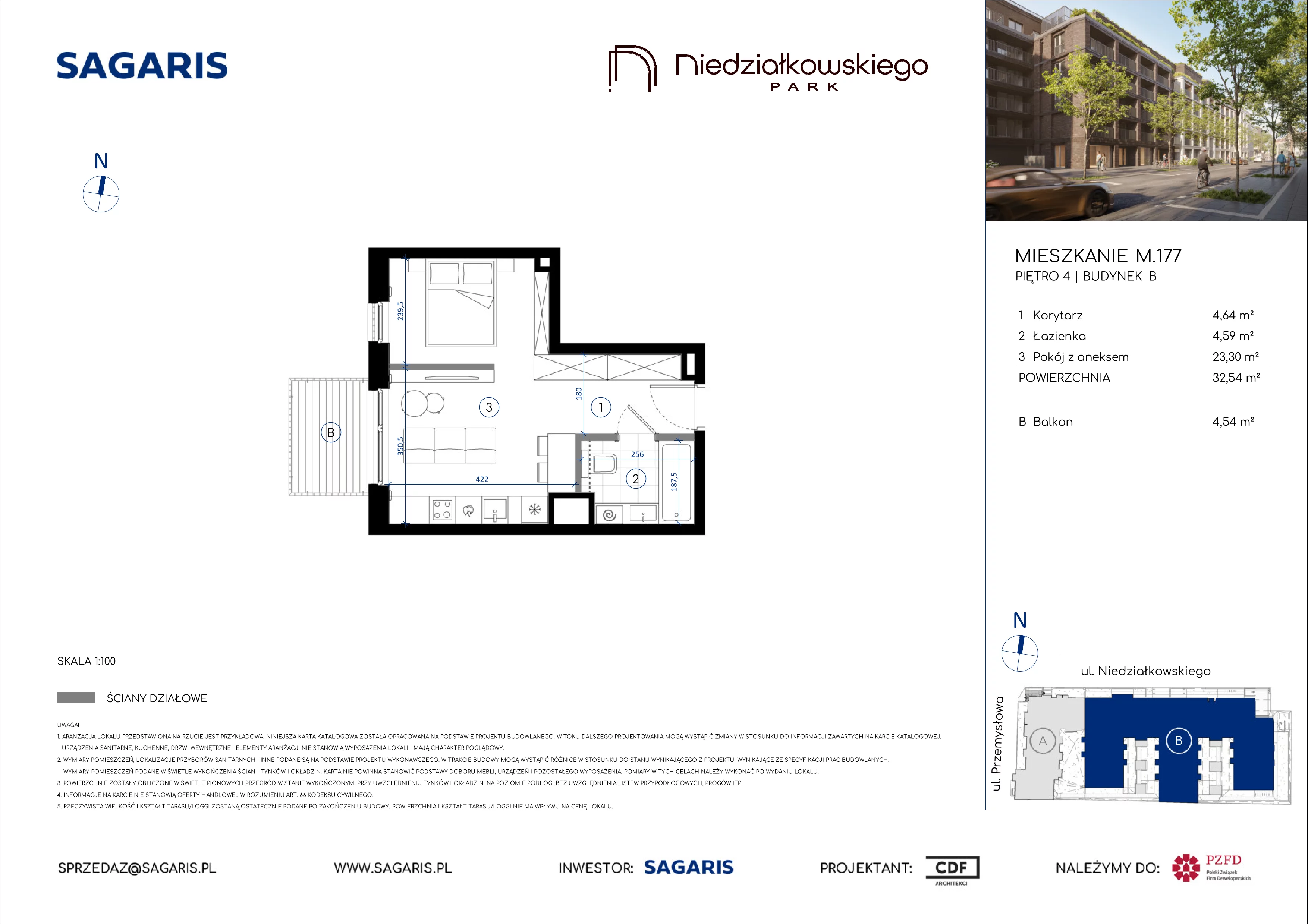 1 pokój, mieszkanie 32,54 m², piętro 4, oferta nr M.177, Niedziałkowskiego Park, Poznań, Wilda, ul. Niedziałkowskiego Park