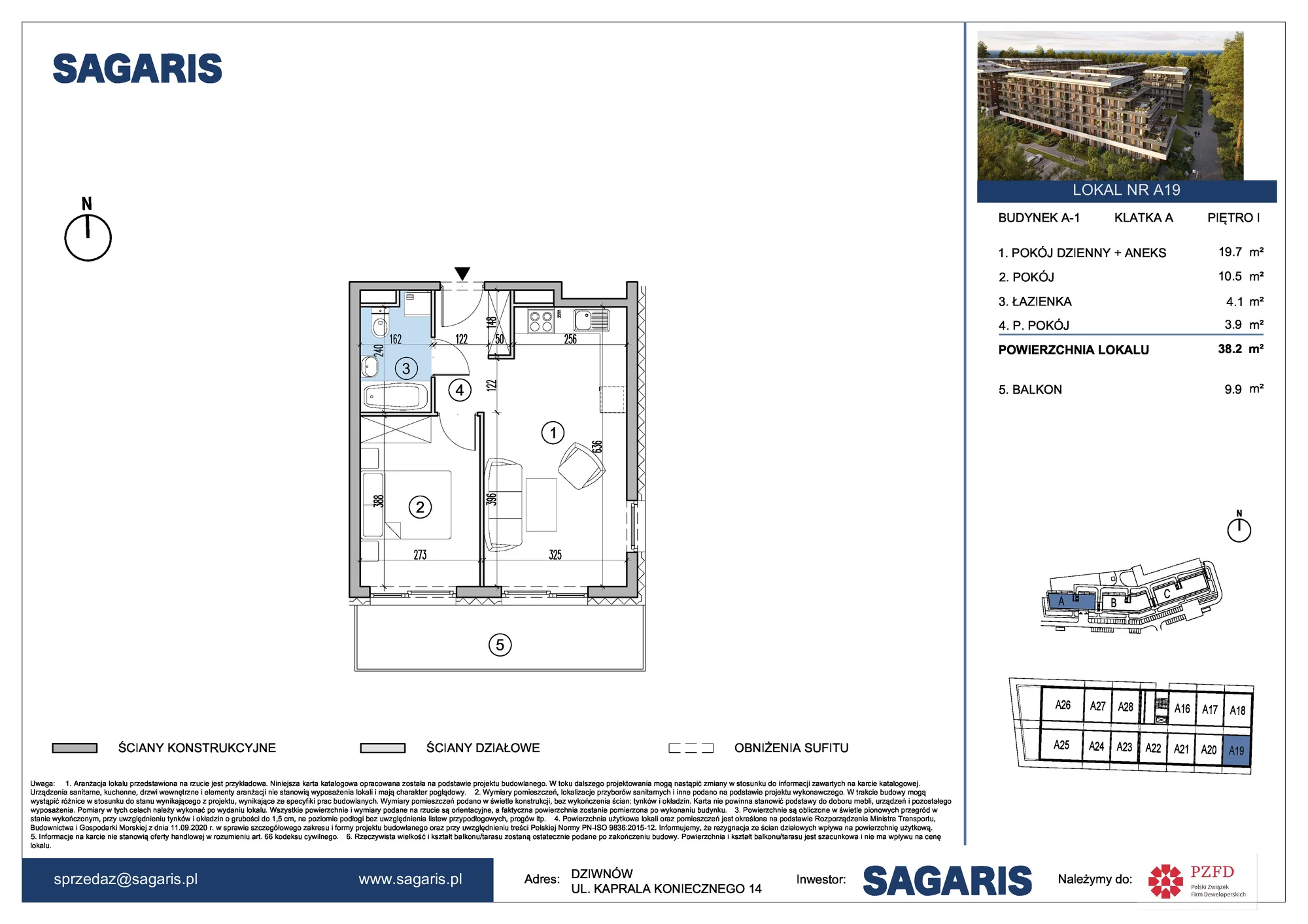 Apartament 38,20 m², piętro 1, oferta nr A19, ESSENSE Baltic Resort, Dziwnów, ul. Kaprala Koniecznego 14