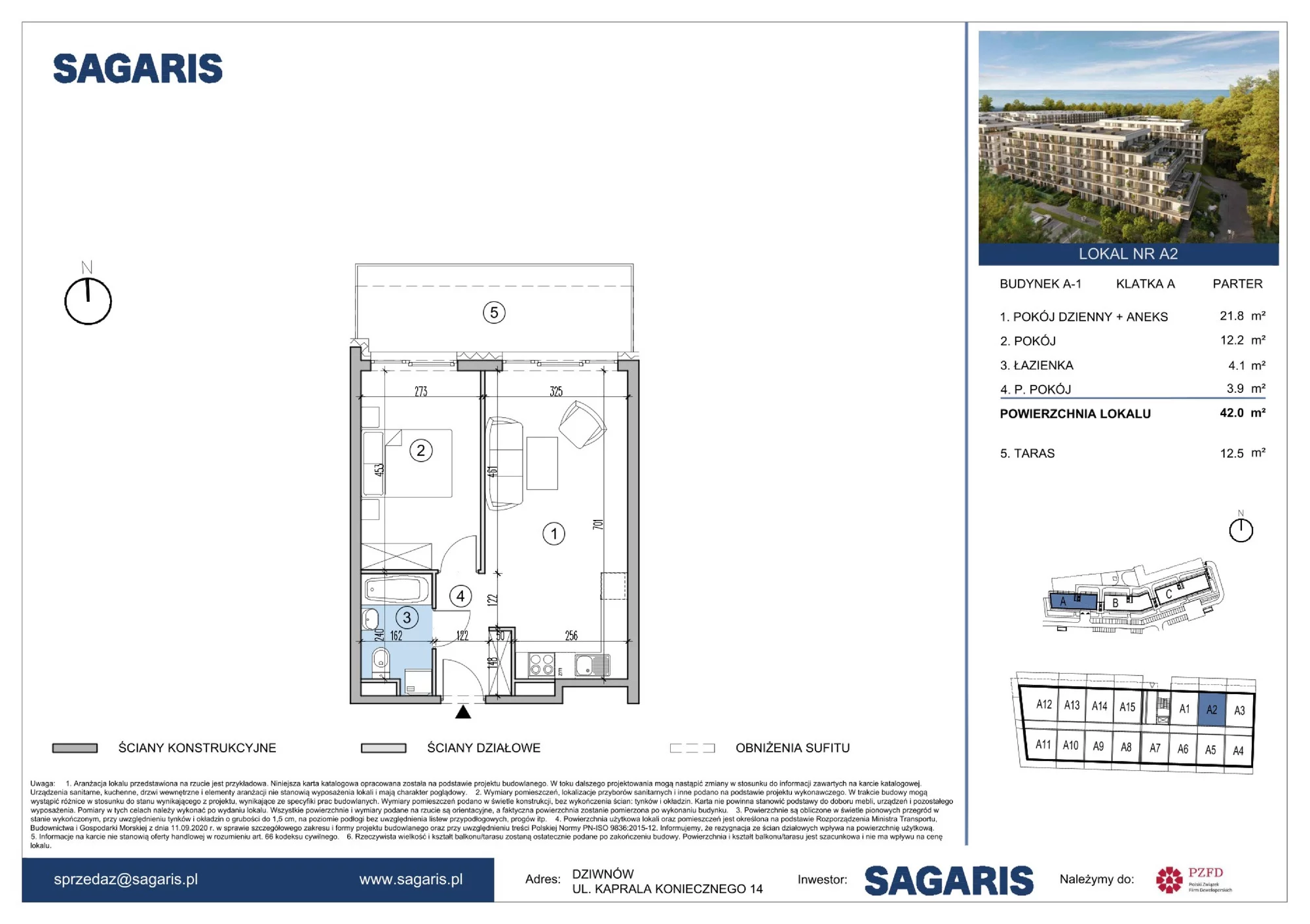 Apartament 42,00 m², parter, oferta nr A2, ESSENSE Baltic Resort, Dziwnów, ul. Kaprala Koniecznego 14