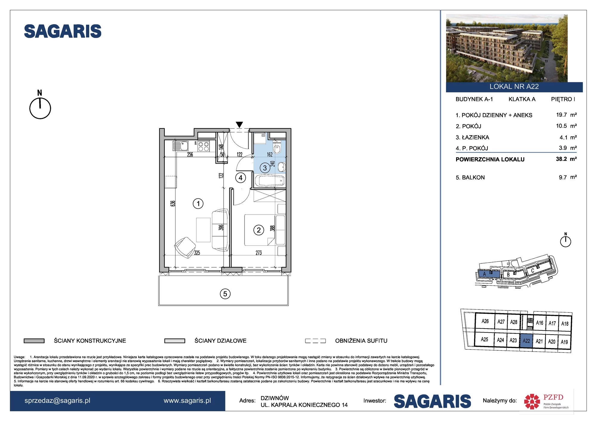 Apartament 38,20 m², piętro 1, oferta nr A22, ESSENSE Baltic Resort, Dziwnów, ul. Kaprala Koniecznego 14