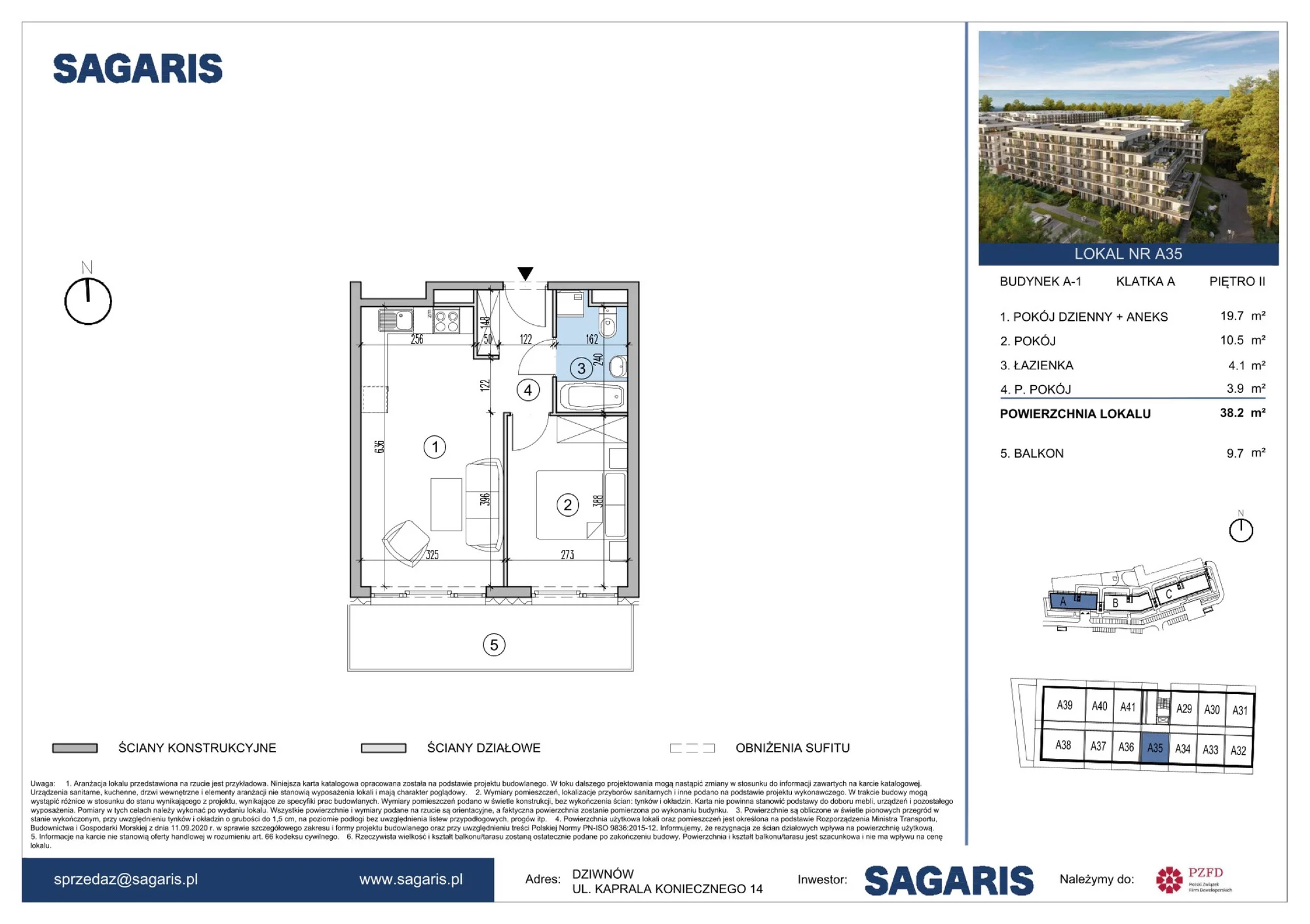 Apartament 38,20 m², piętro 2, oferta nr A35, ESSENSE Baltic Resort, Dziwnów, ul. Kaprala Koniecznego 14-idx