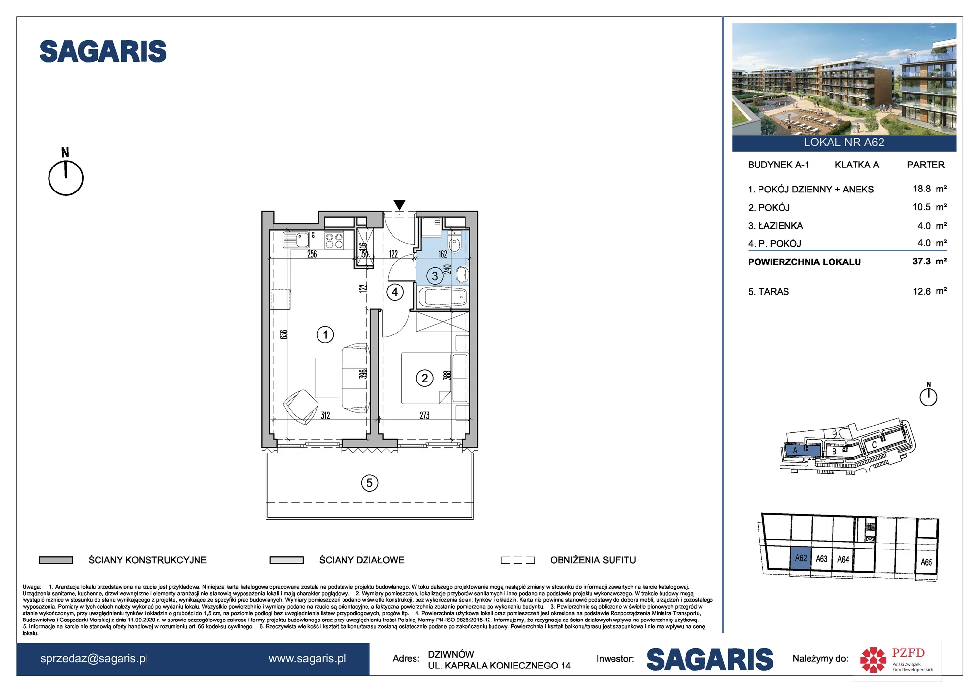 Apartament 37,30 m², przyziemie, oferta nr A62, ESSENSE Baltic Resort, Dziwnów, ul. Kaprala Koniecznego 14