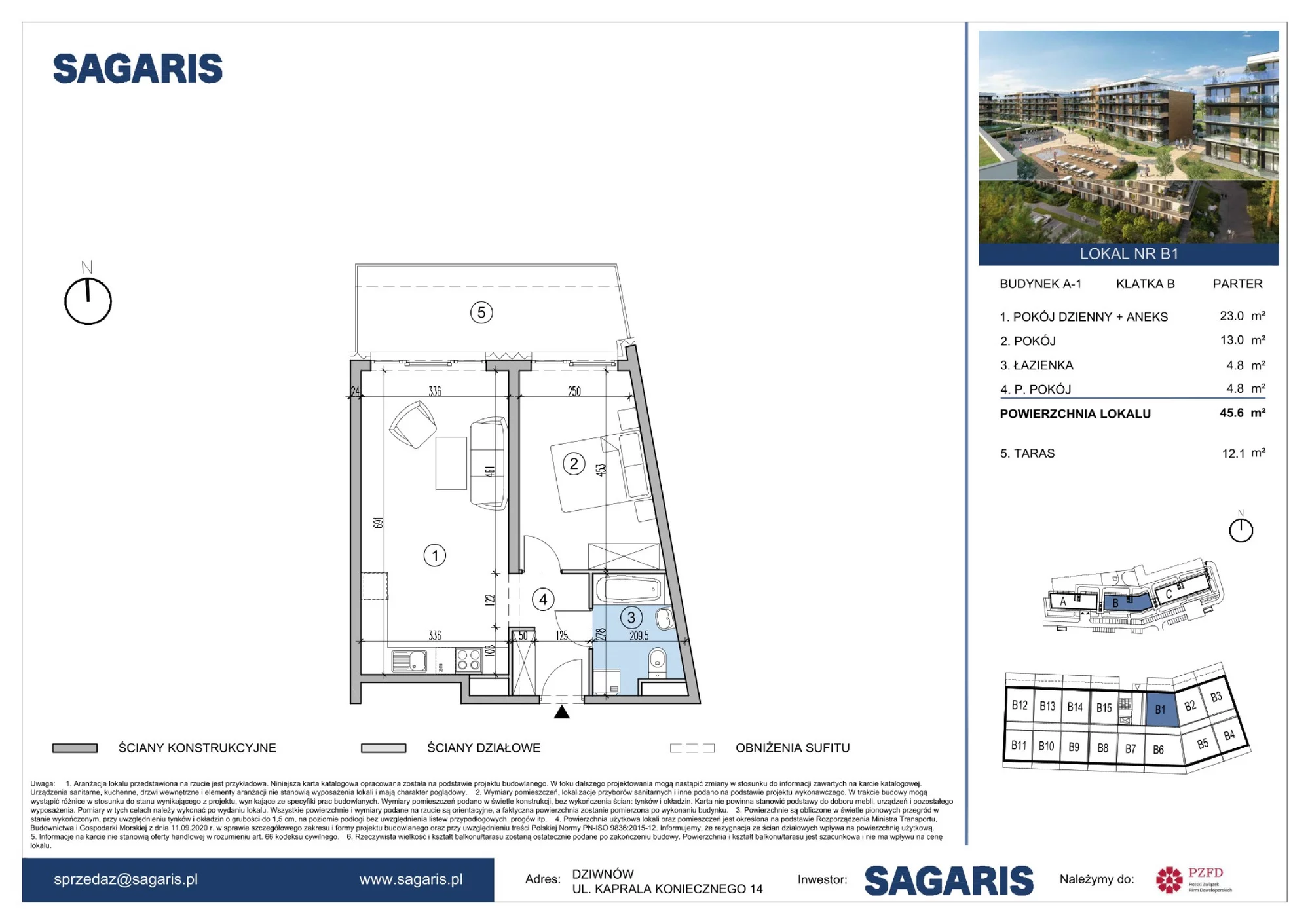 Apartament 45,60 m², parter, oferta nr B1, ESSENSE Baltic Resort, Dziwnów, ul. Kaprala Koniecznego 14