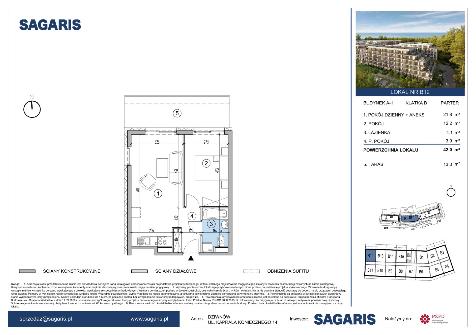 Apartament 42,00 m², parter, oferta nr B12, ESSENSE Baltic Resort, Dziwnów, ul. Kaprala Koniecznego 14