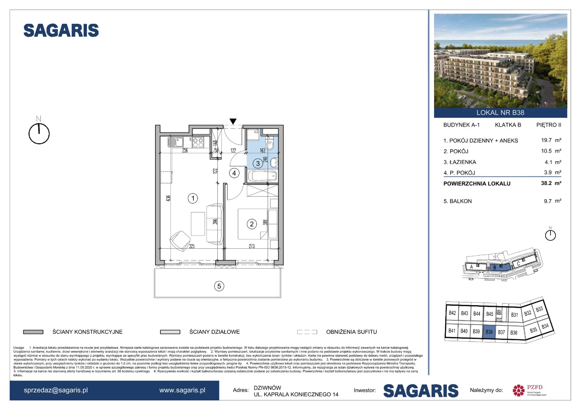 Apartament 38,20 m², piętro 2, oferta nr B38, ESSENSE Baltic Resort, Dziwnów, ul. Kaprala Koniecznego 14-idx