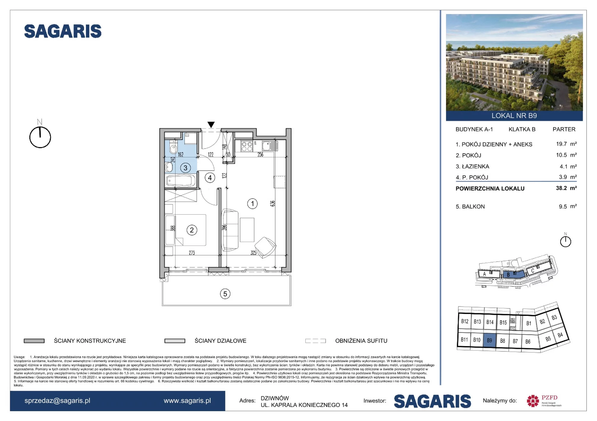 Apartament 38,20 m², parter, oferta nr B9, ESSENSE Baltic Resort, Dziwnów, ul. Kaprala Koniecznego 14-idx