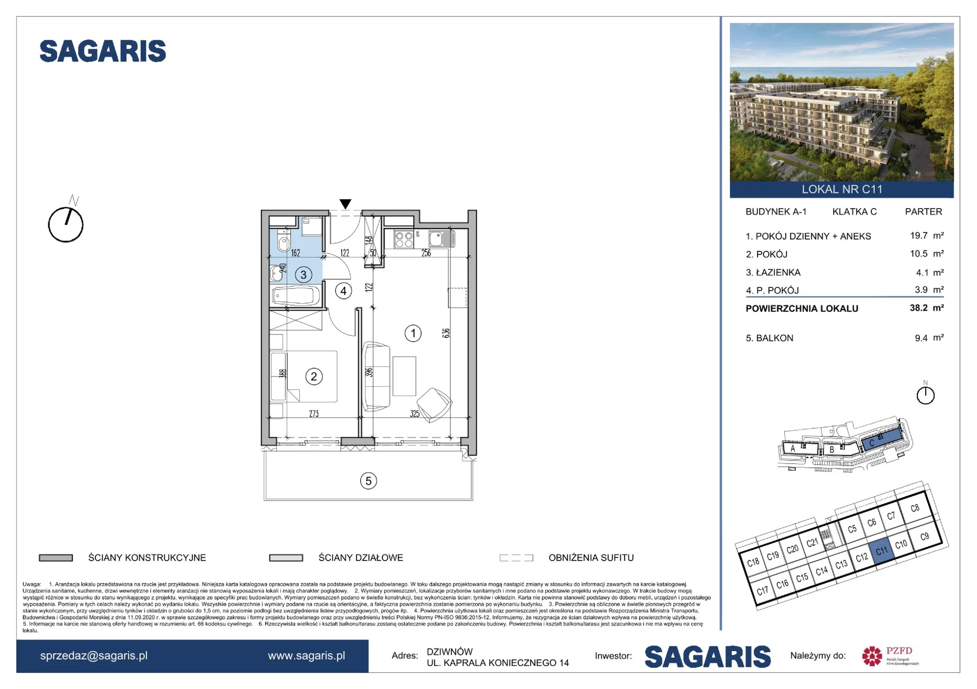 Apartament 38,20 m², parter, oferta nr C11, ESSENSE Baltic Resort, Dziwnów, ul. Kaprala Koniecznego 14-idx