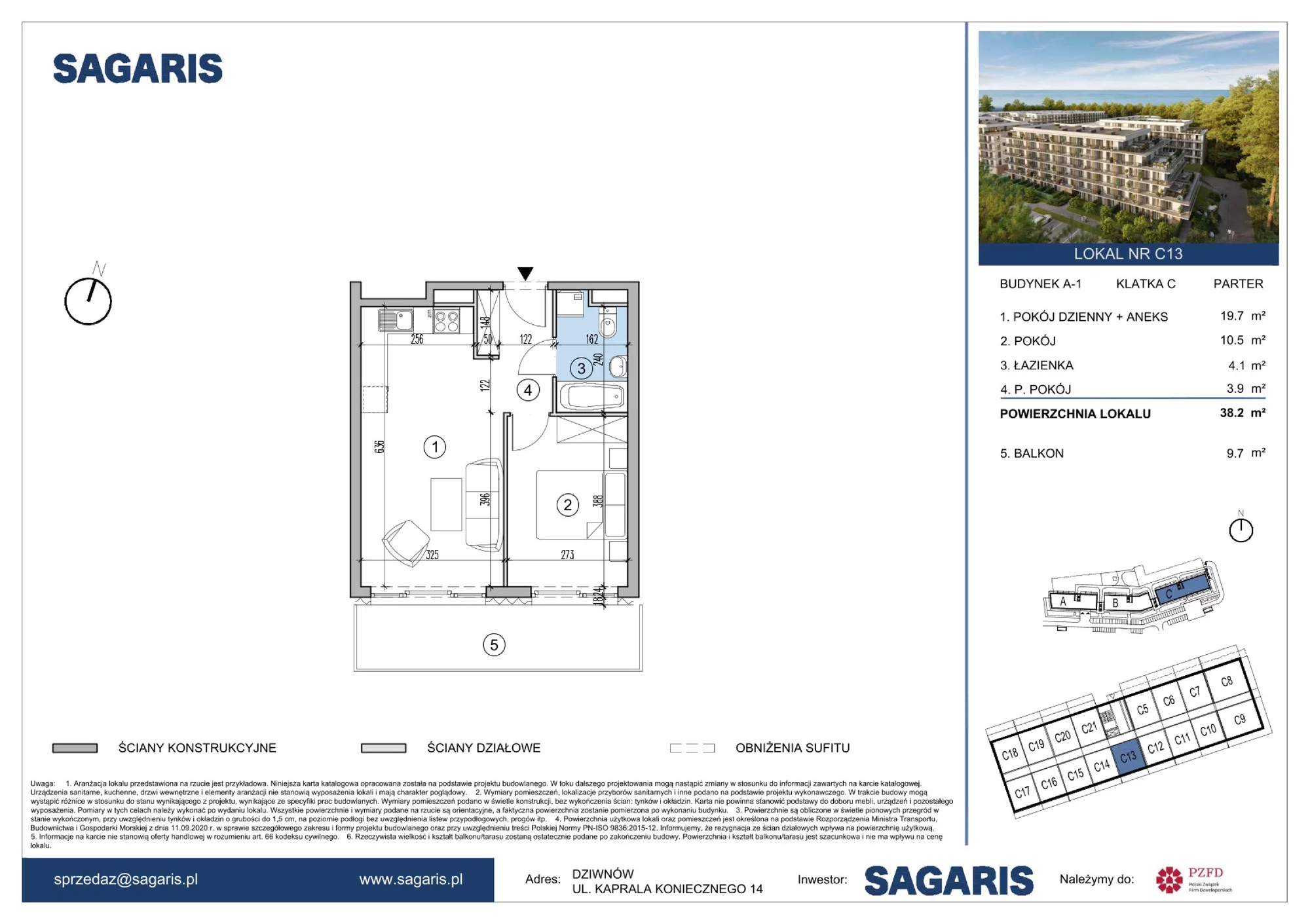 Apartament 38,20 m², parter, oferta nr C13, ESSENSE Baltic Resort, Dziwnów, ul. Kaprala Koniecznego 14-idx