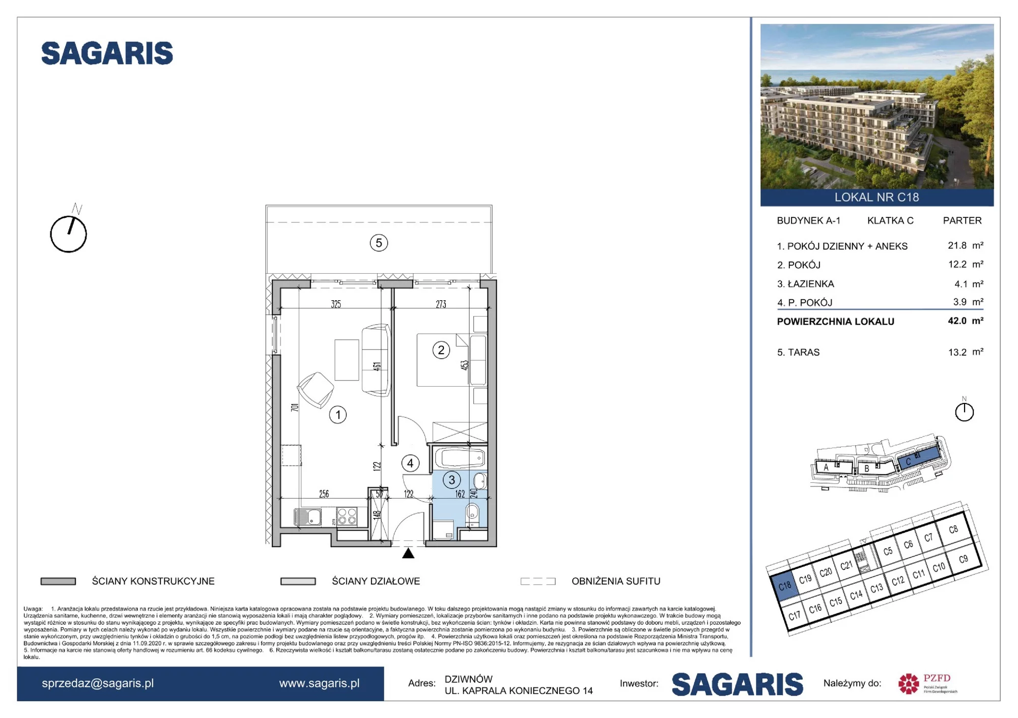 Apartament 42,00 m², parter, oferta nr C18, ESSENSE Baltic Resort, Dziwnów, ul. Kaprala Koniecznego 14-idx