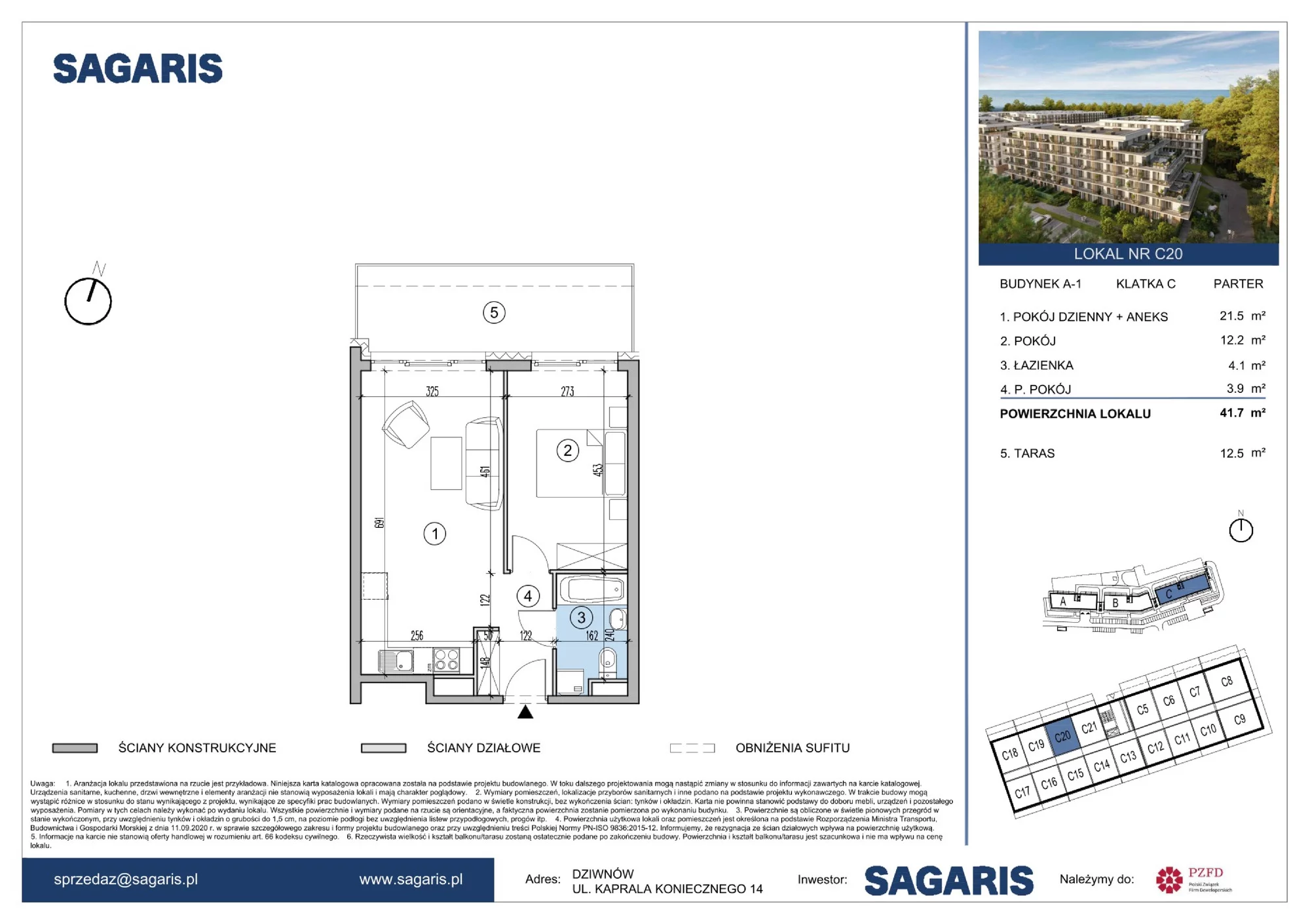 Apartament 41,70 m², parter, oferta nr C20, ESSENSE Baltic Resort, Dziwnów, ul. Kaprala Koniecznego 14