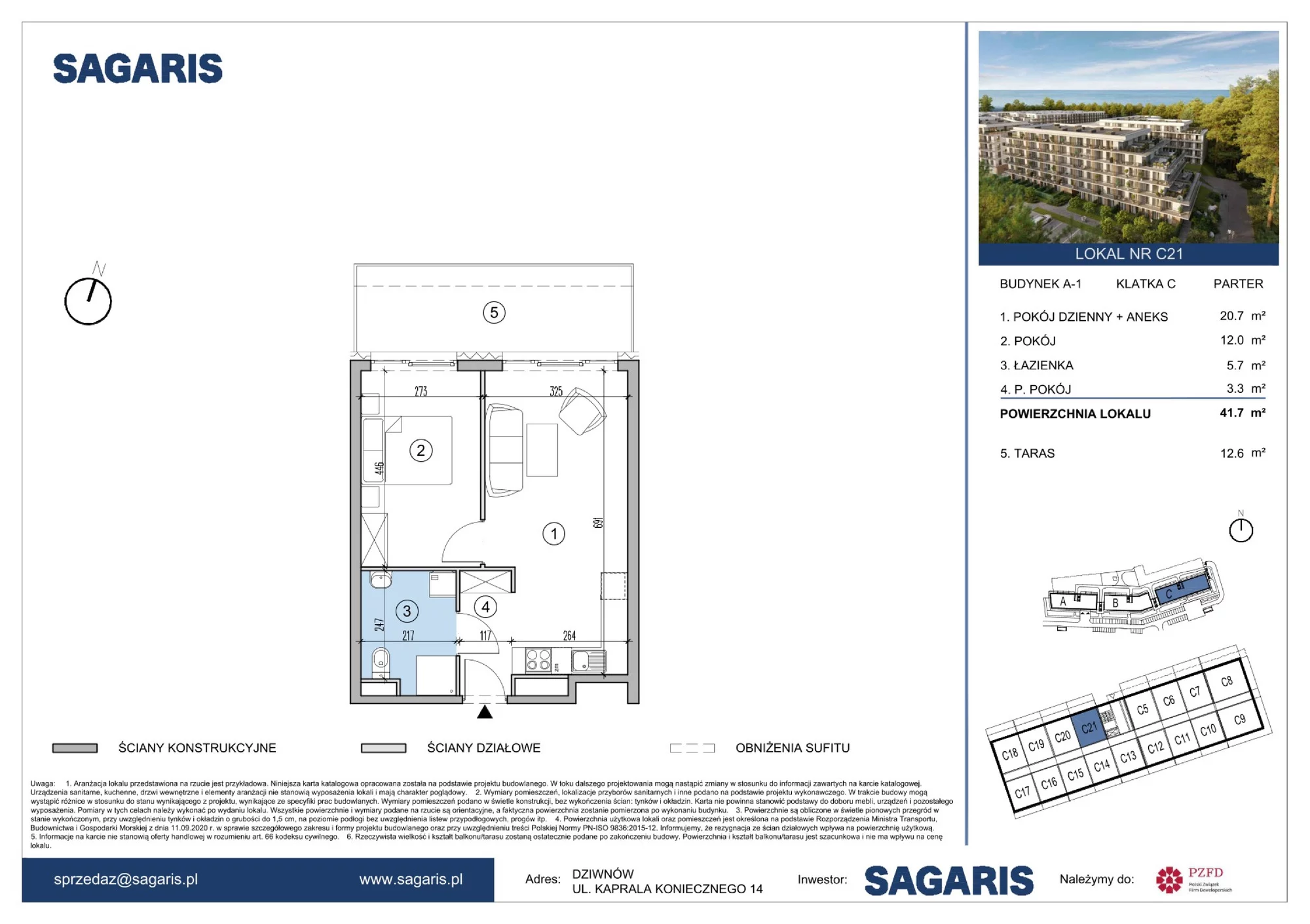 Apartament 41,70 m², parter, oferta nr C21, ESSENSE Baltic Resort, Dziwnów, ul. Kaprala Koniecznego 14