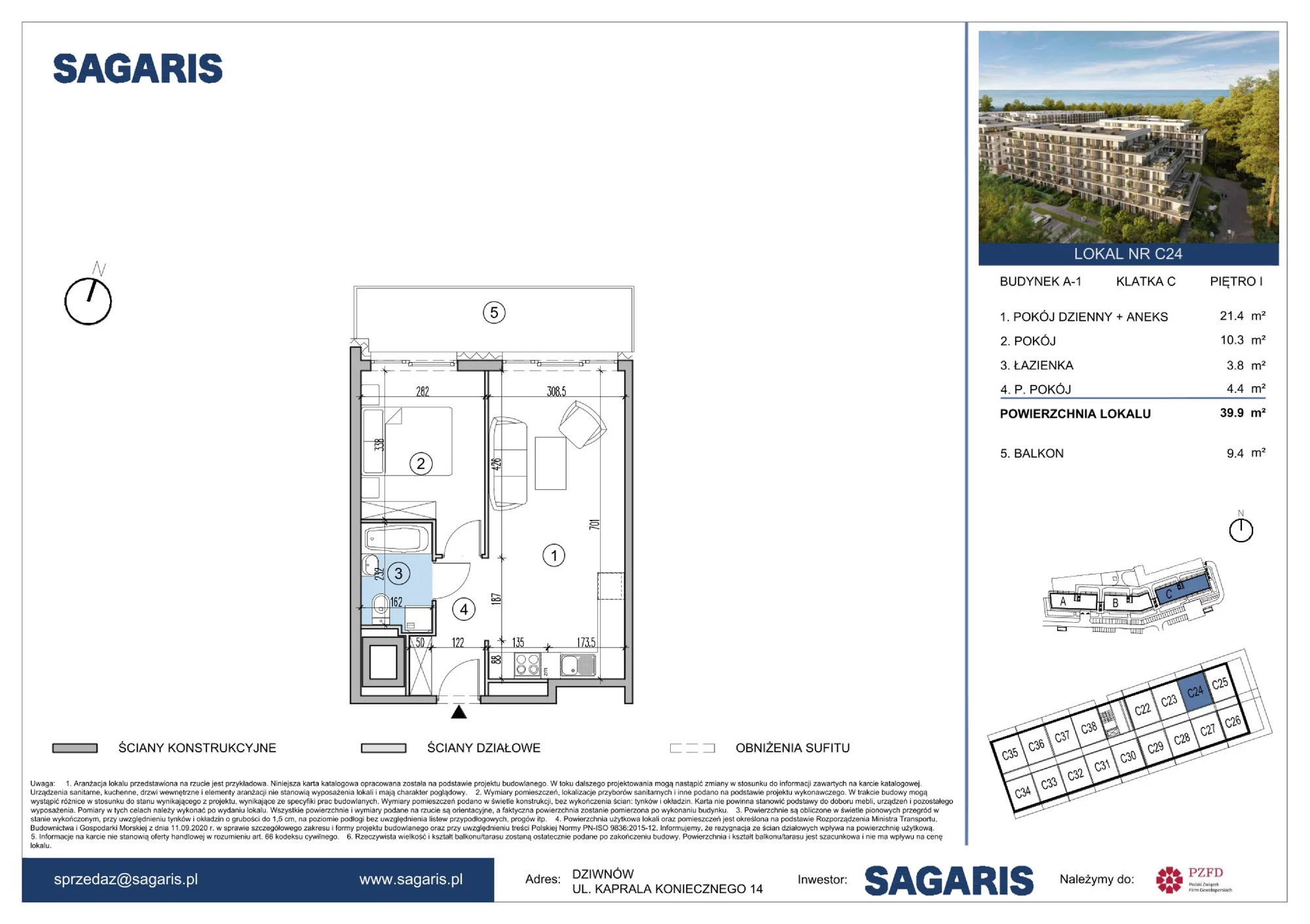 Apartament 39,90 m², piętro 1, oferta nr C24, ESSENSE Baltic Resort, Dziwnów, ul. Kaprala Koniecznego 14-idx