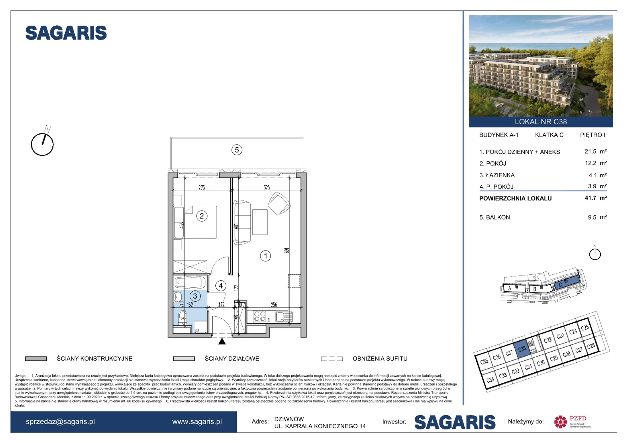 Apartament 41,70 m², piętro 1, oferta nr C38, ESSENSE Baltic Resort, Dziwnów, ul. Kaprala Koniecznego 14