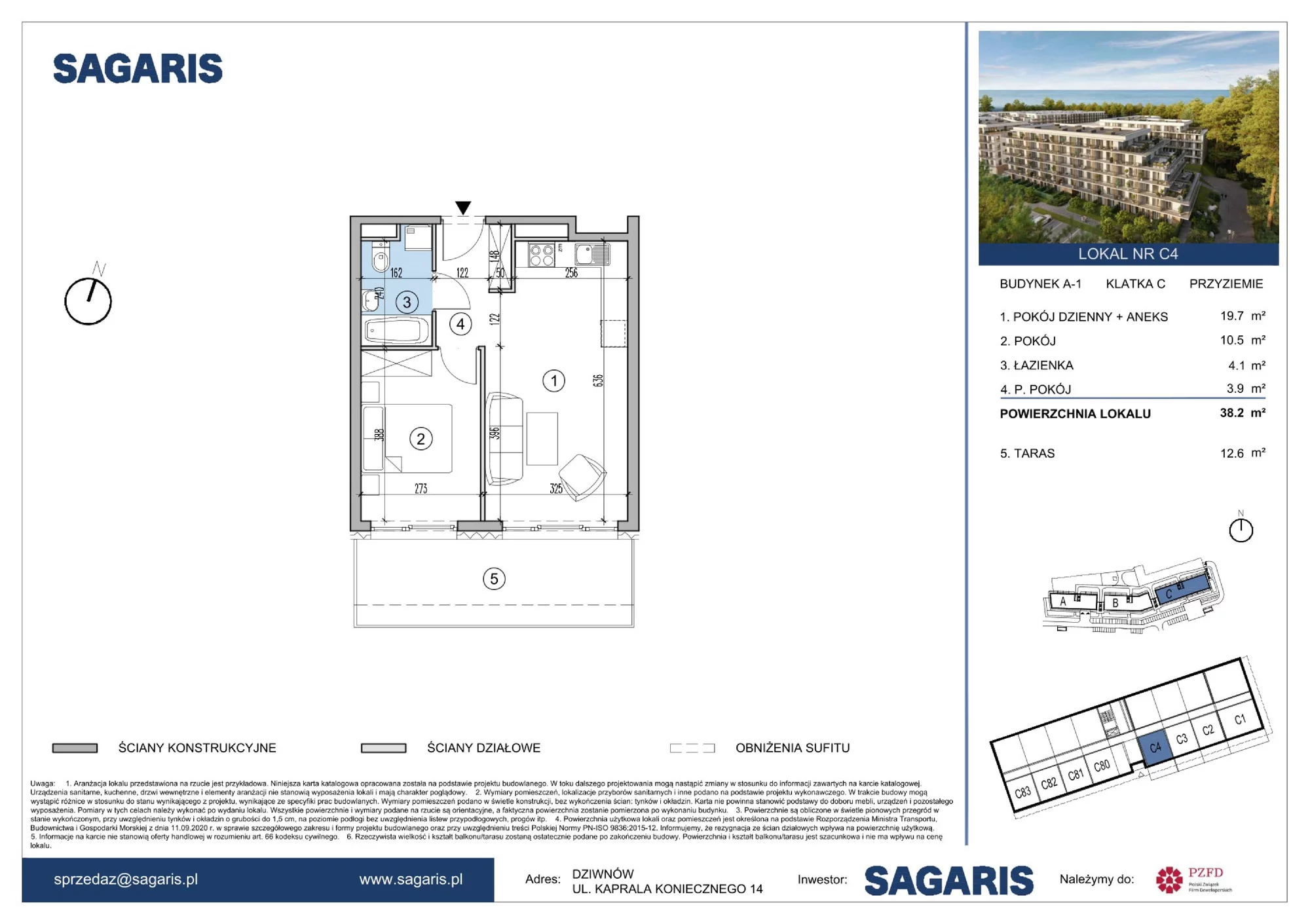 2 pokoje, apartament 38,20 m², przyziemie, oferta nr C4, ESSENSE Baltic Resort, Dziwnów, ul. Kaprala Koniecznego 14