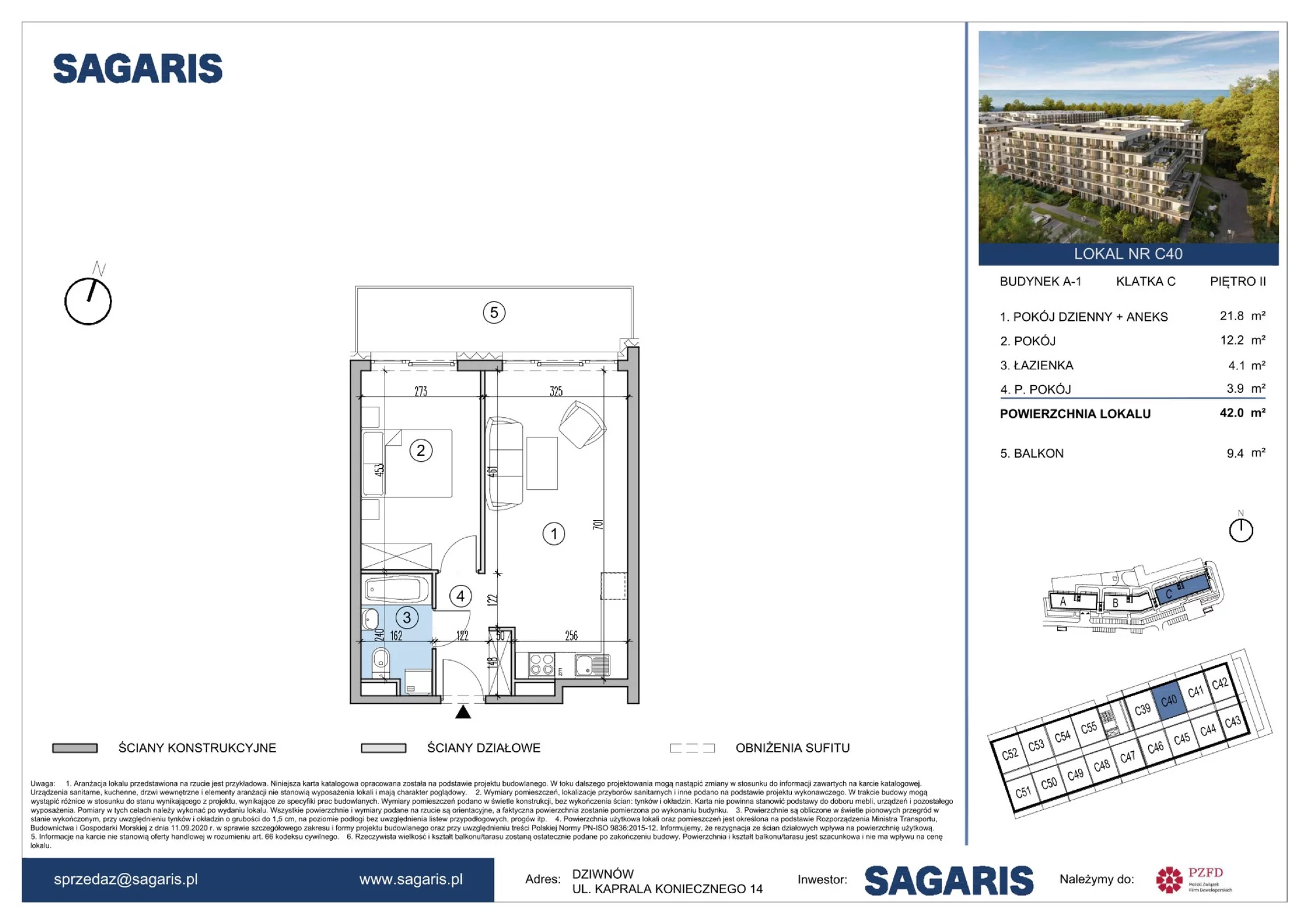 Apartament 42,00 m², piętro 2, oferta nr C40, ESSENSE Baltic Resort, Dziwnów, ul. Kaprala Koniecznego 14