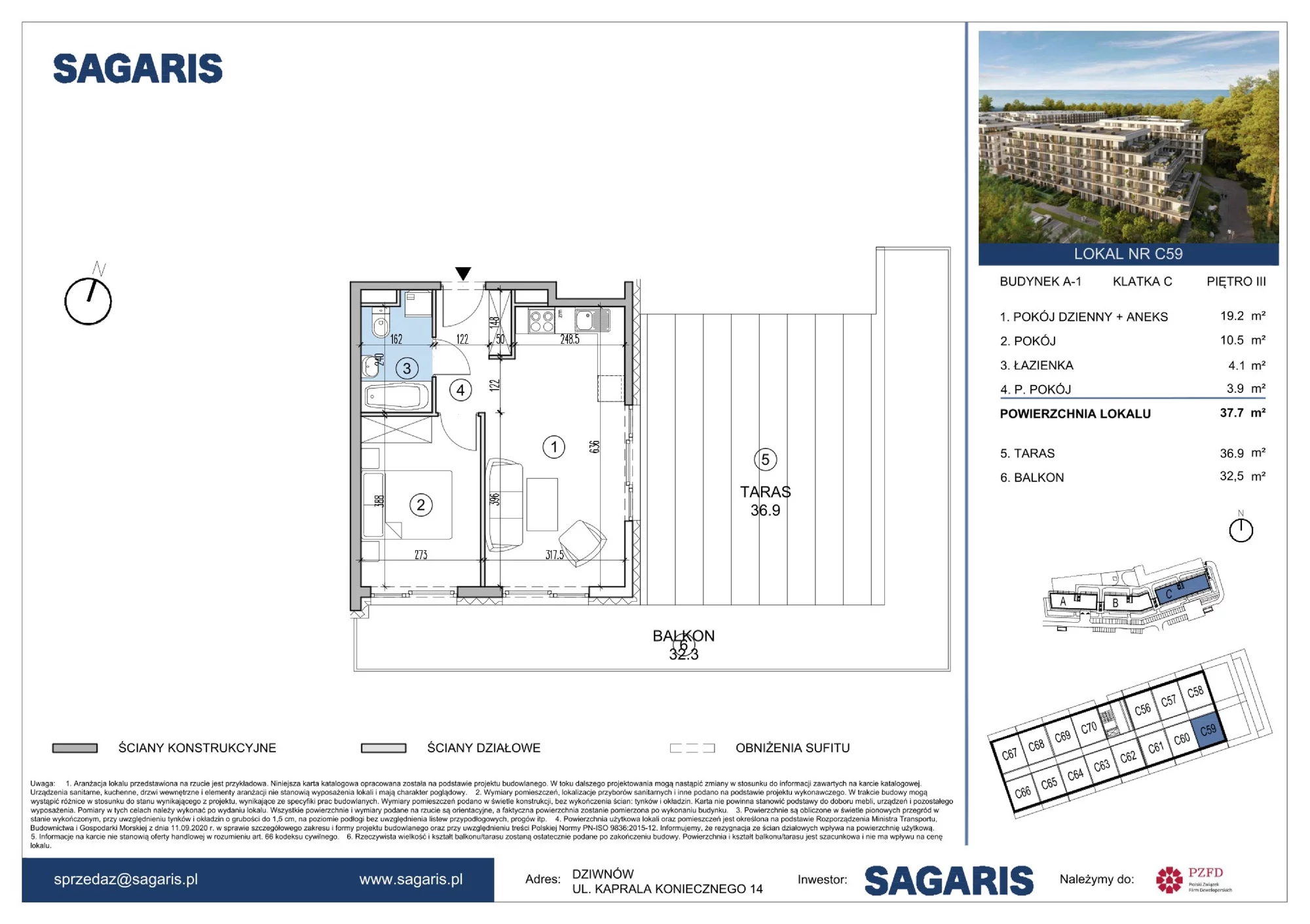 Apartament 37,70 m², piętro 3, oferta nr C59, ESSENSE Baltic Resort, Dziwnów, ul. Kaprala Koniecznego 14