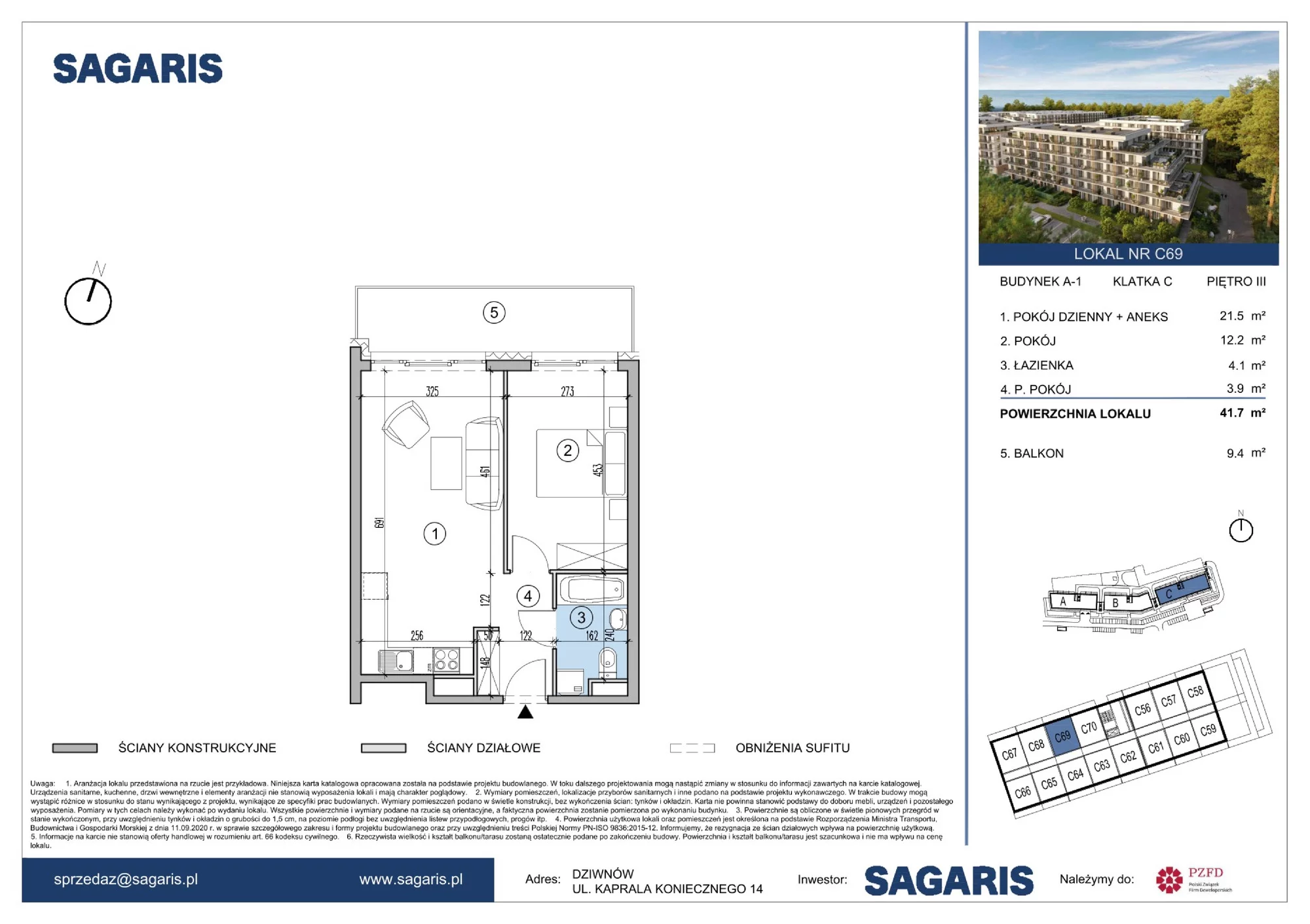 Apartament 41,70 m², piętro 3, oferta nr C69, ESSENSE Baltic Resort, Dziwnów, ul. Kaprala Koniecznego 14-idx