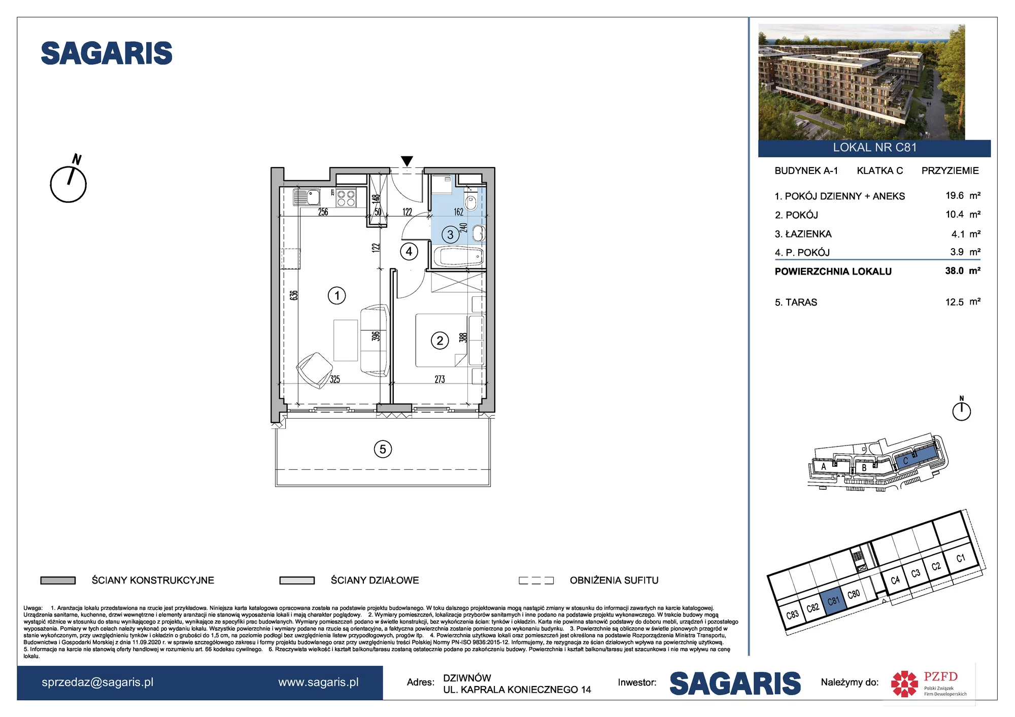 Apartament 38,00 m², przyziemie, oferta nr C81, ESSENSE Baltic Resort, Dziwnów, ul. Kaprala Koniecznego 14