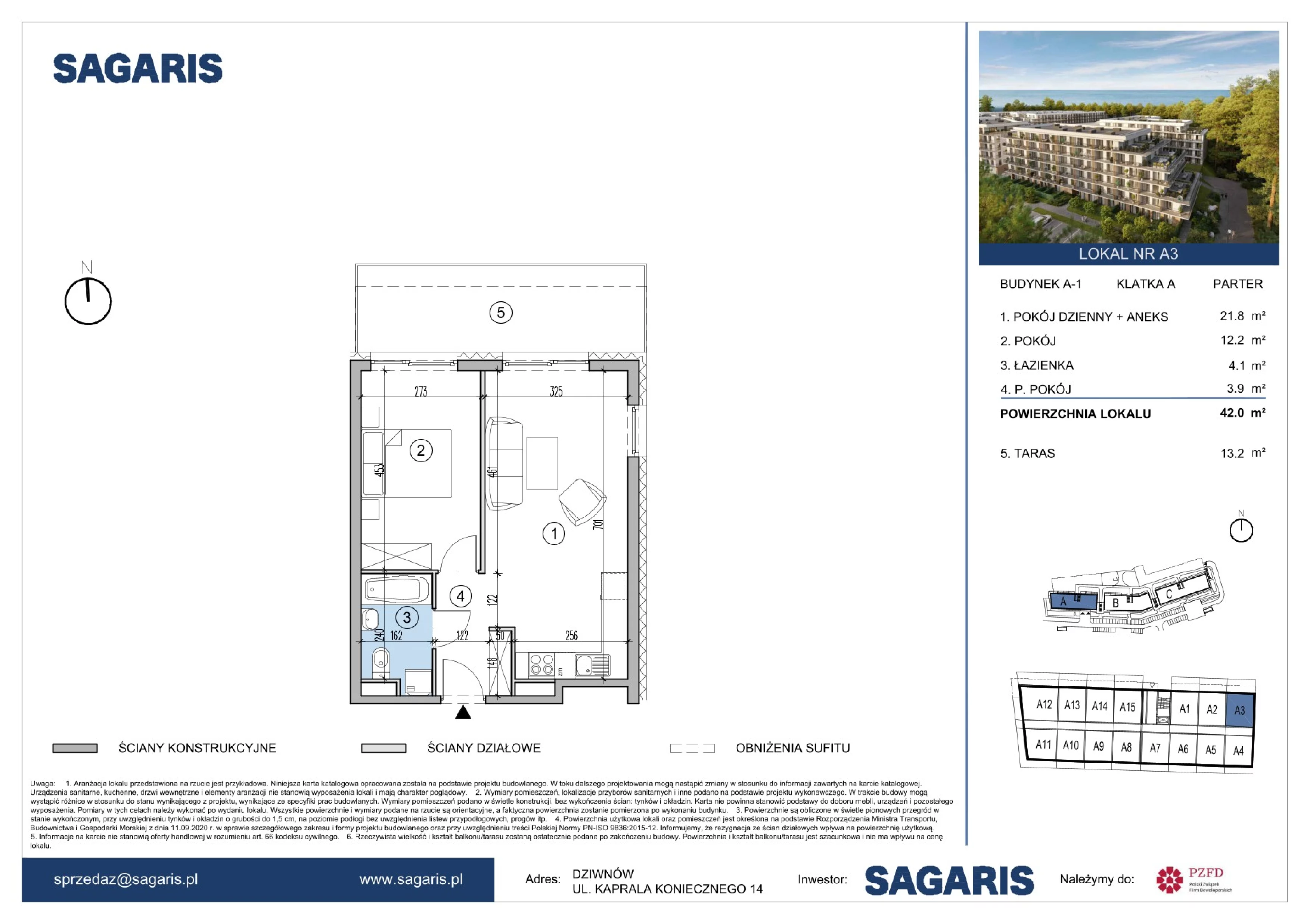 2 pokoje, apartament 42,00 m², parter, oferta nr A3, ESSENSE Baltic Resort, Dziwnów, ul. Kaprala Koniecznego 14