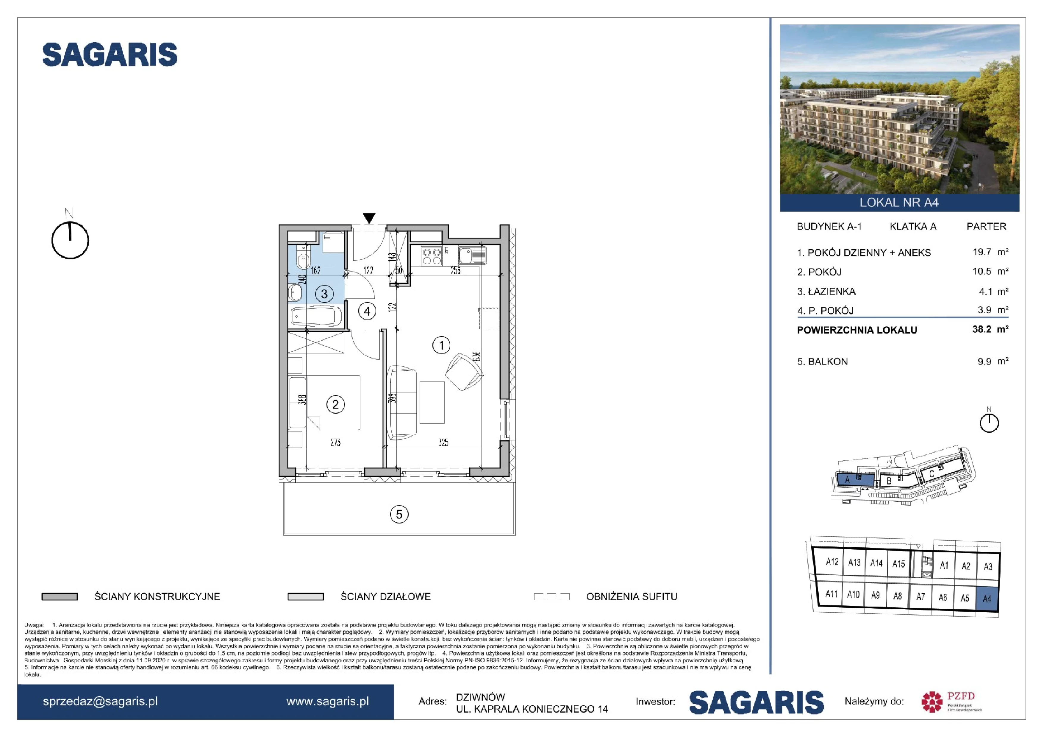 2 pokoje, apartament 38,20 m², parter, oferta nr A4, ESSENSE Baltic Resort, Dziwnów, ul. Kaprala Koniecznego 14