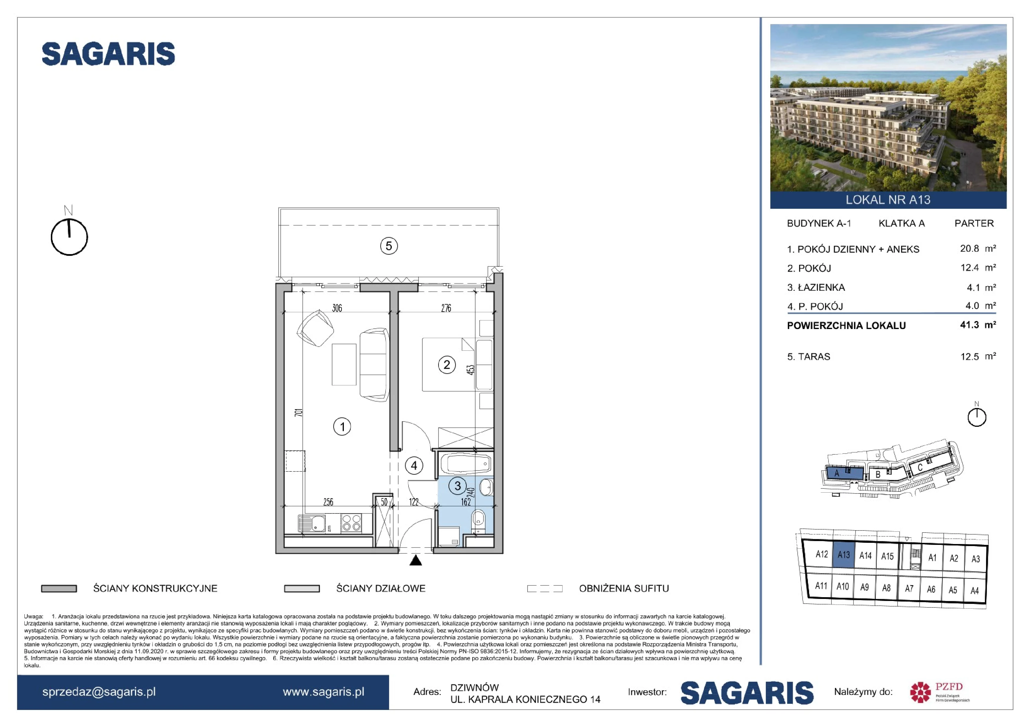 2 pokoje, apartament 41,30 m², parter, oferta nr A13, ESSENSE Baltic Resort, Dziwnów, ul. Kaprala Koniecznego 14
