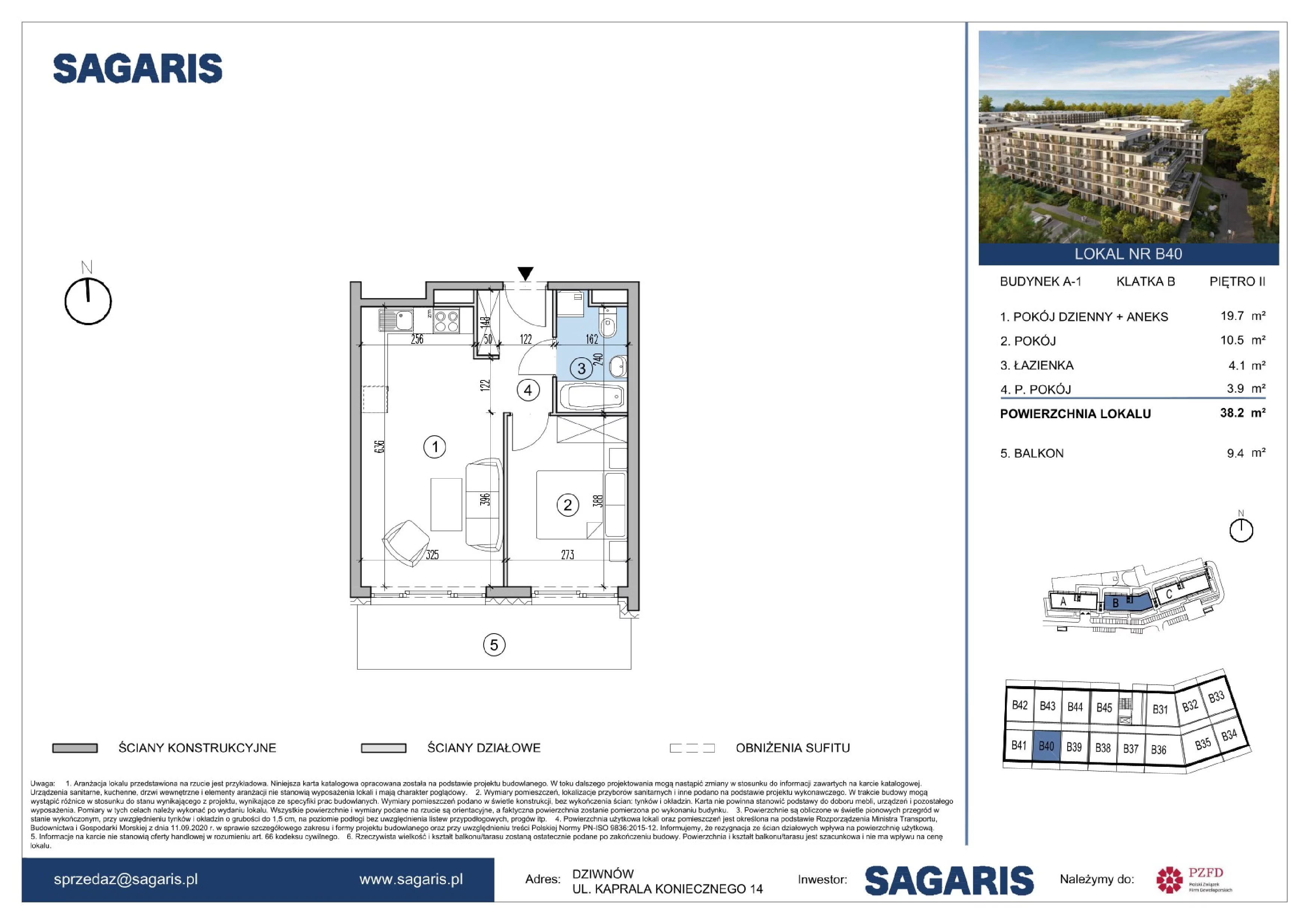 2 pokoje, apartament 38,20 m², piętro 2, oferta nr B40, ESSENSE Baltic Resort, Dziwnów, ul. Kaprala Koniecznego 14