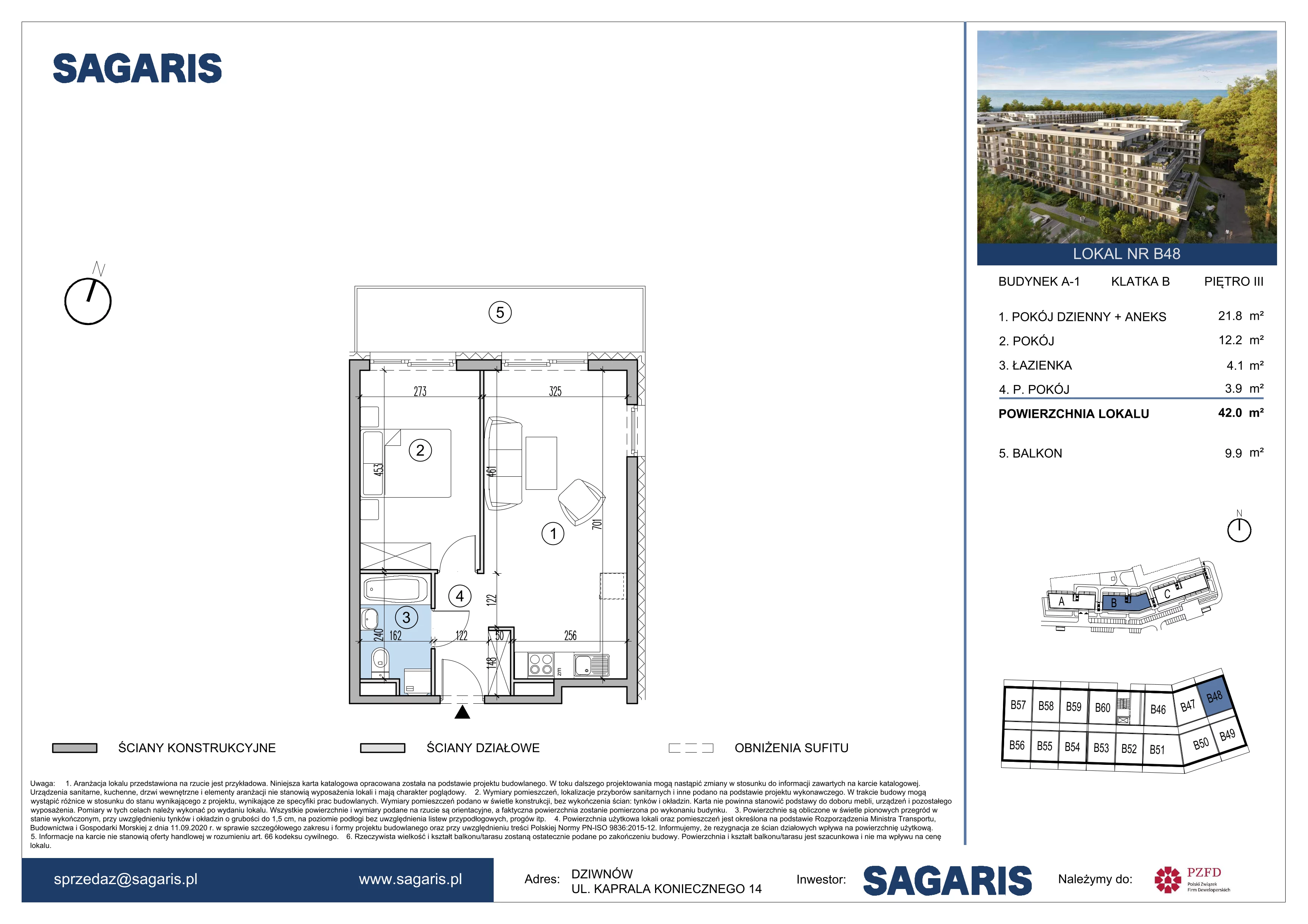 2 pokoje, apartament 42,00 m², piętro 3, oferta nr B48, ESSENSE Baltic Resort, Dziwnów, ul. Kaprala Koniecznego 14