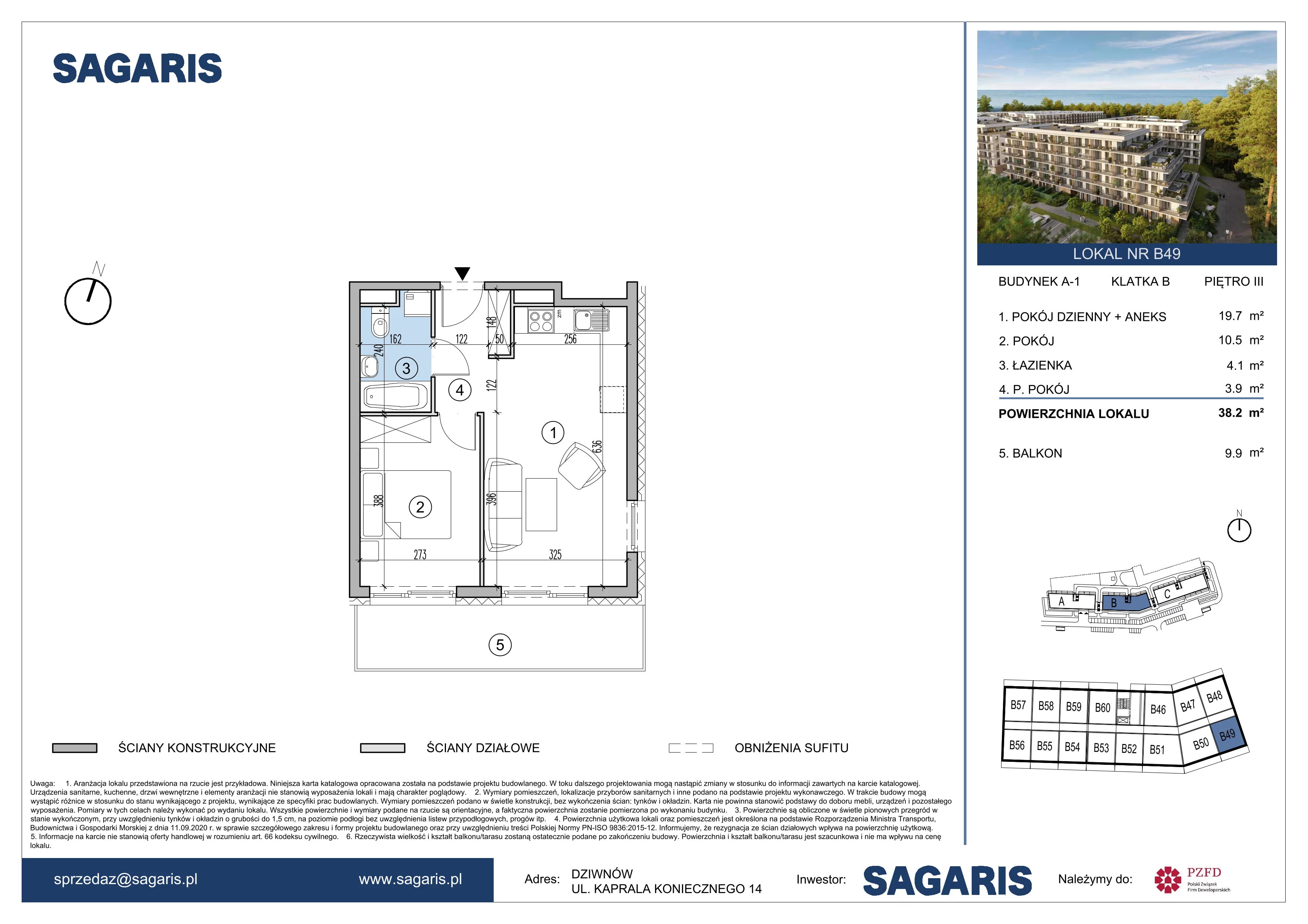 2 pokoje, apartament 38,20 m², piętro 3, oferta nr B49, ESSENSE Baltic Resort, Dziwnów, ul. Kaprala Koniecznego 14