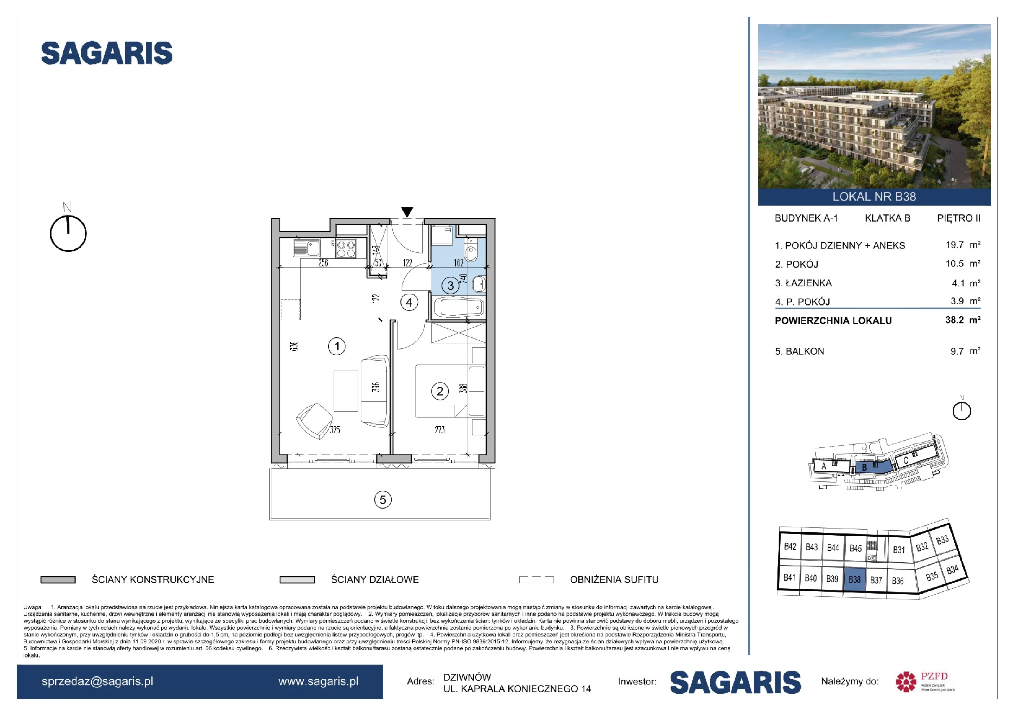 2 pokoje, apartament 38,20 m², piętro 2, oferta nr B38, ESSENSE Baltic Resort, Dziwnów, ul. Kaprala Koniecznego 14