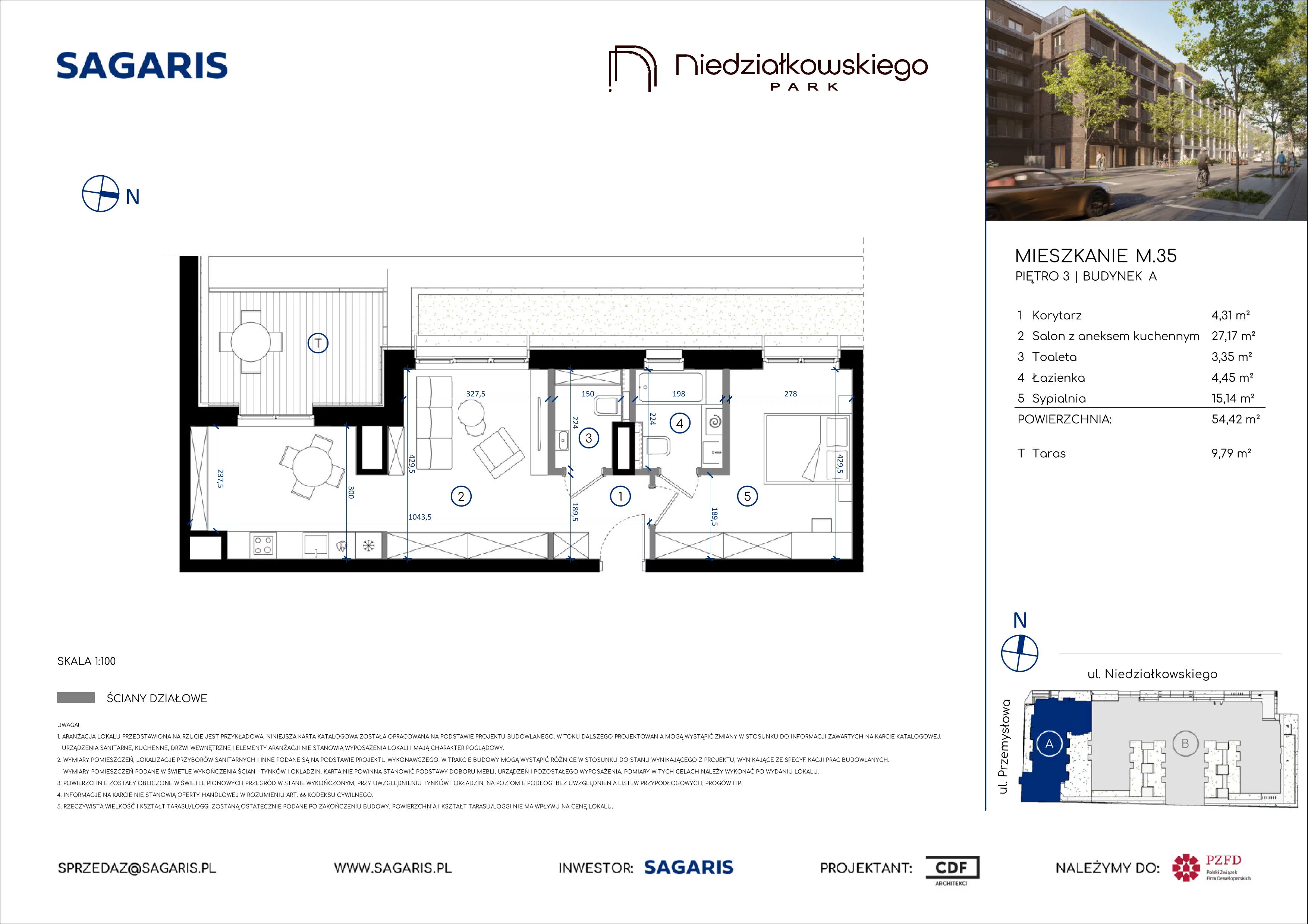 2 pokoje, mieszkanie 54,42 m², piętro 3, oferta nr M.35, Niedziałkowskiego Park, Poznań, Wilda, ul. Niedziałkowskiego Park