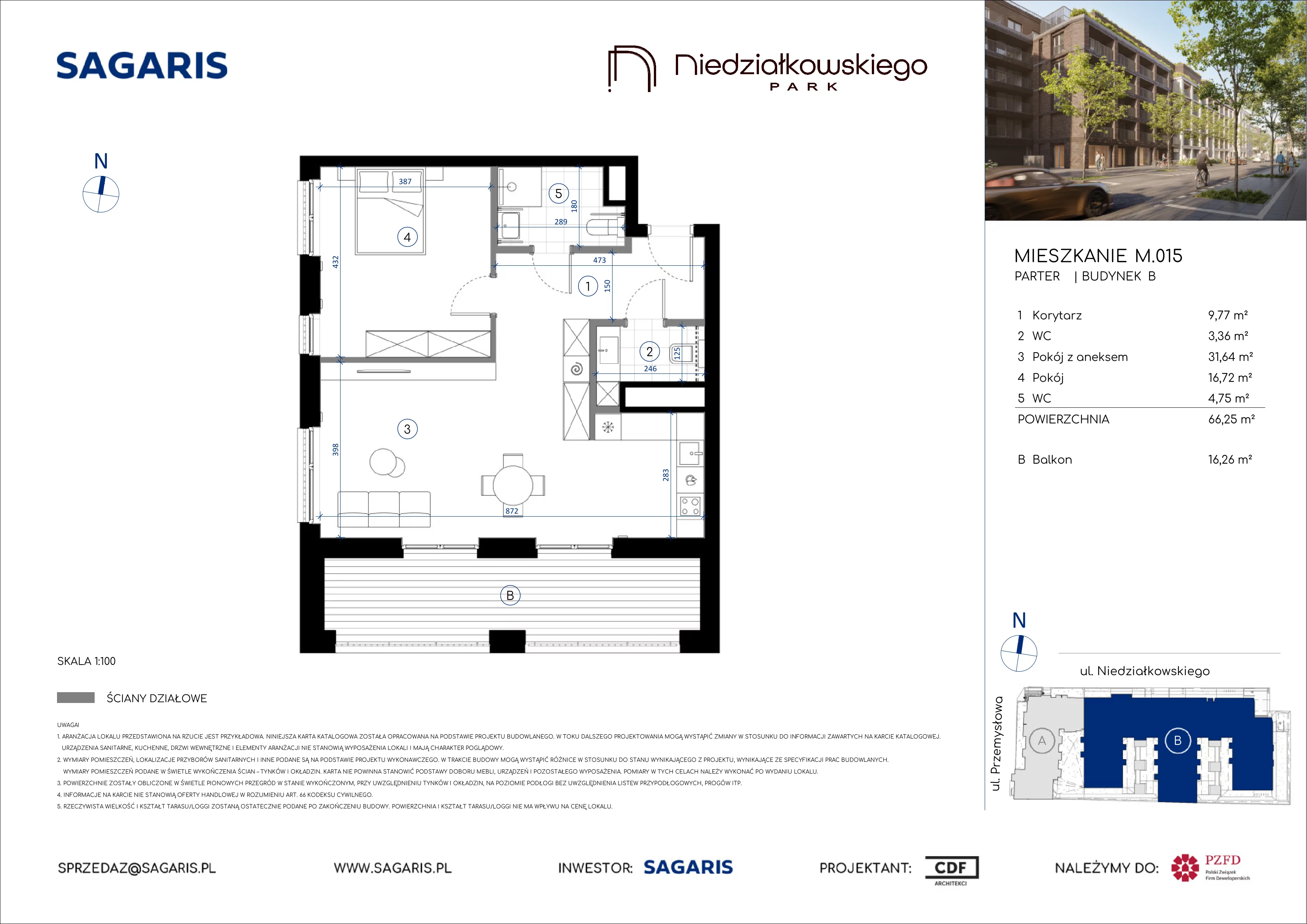 2 pokoje, mieszkanie 66,25 m², parter, oferta nr M.015, Niedziałkowskiego Park, Poznań, Wilda, ul. Niedziałkowskiego Park