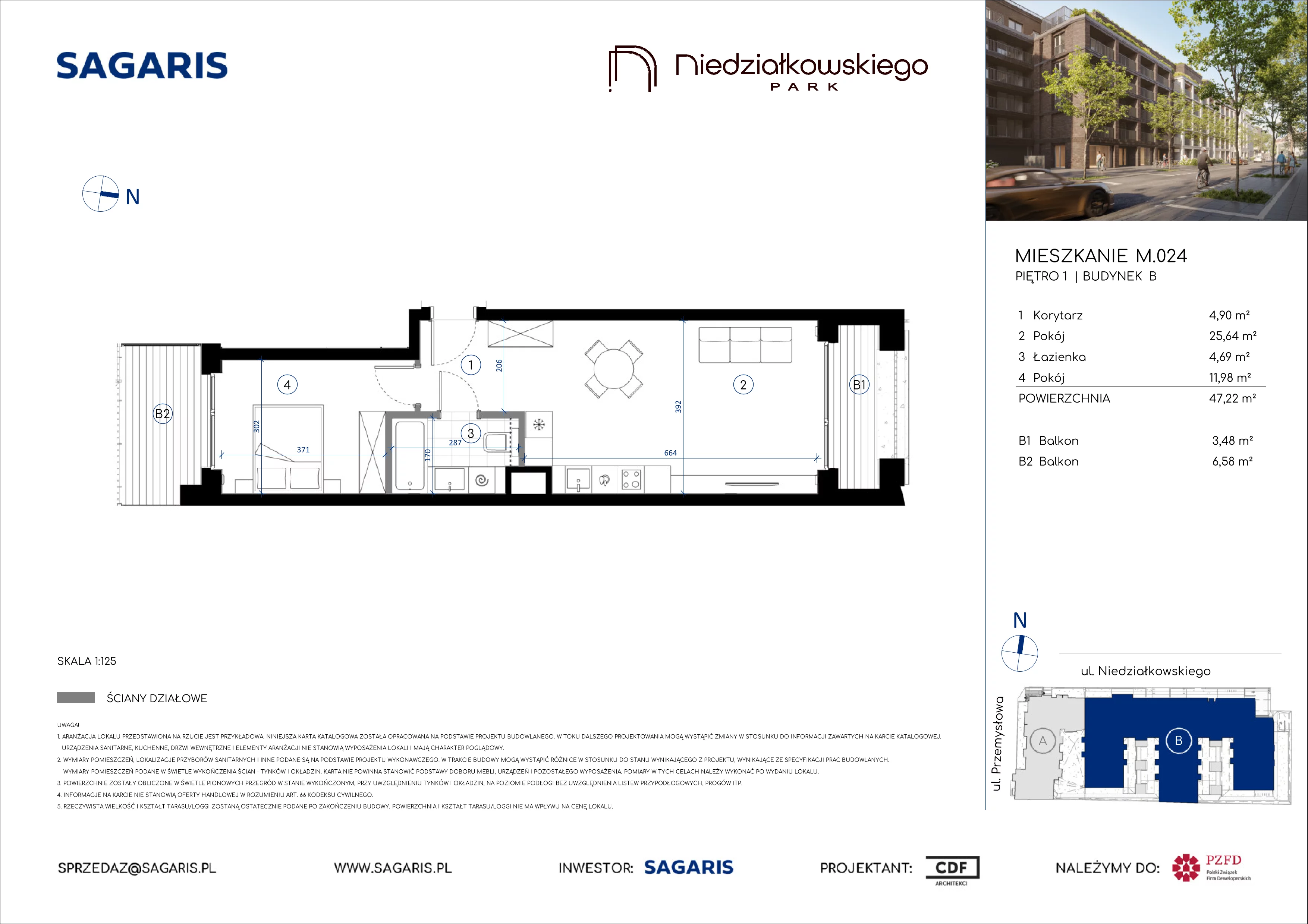 2 pokoje, mieszkanie 47,22 m², piętro 1, oferta nr M.024, Niedziałkowskiego Park, Poznań, Wilda, ul. Niedziałkowskiego Park