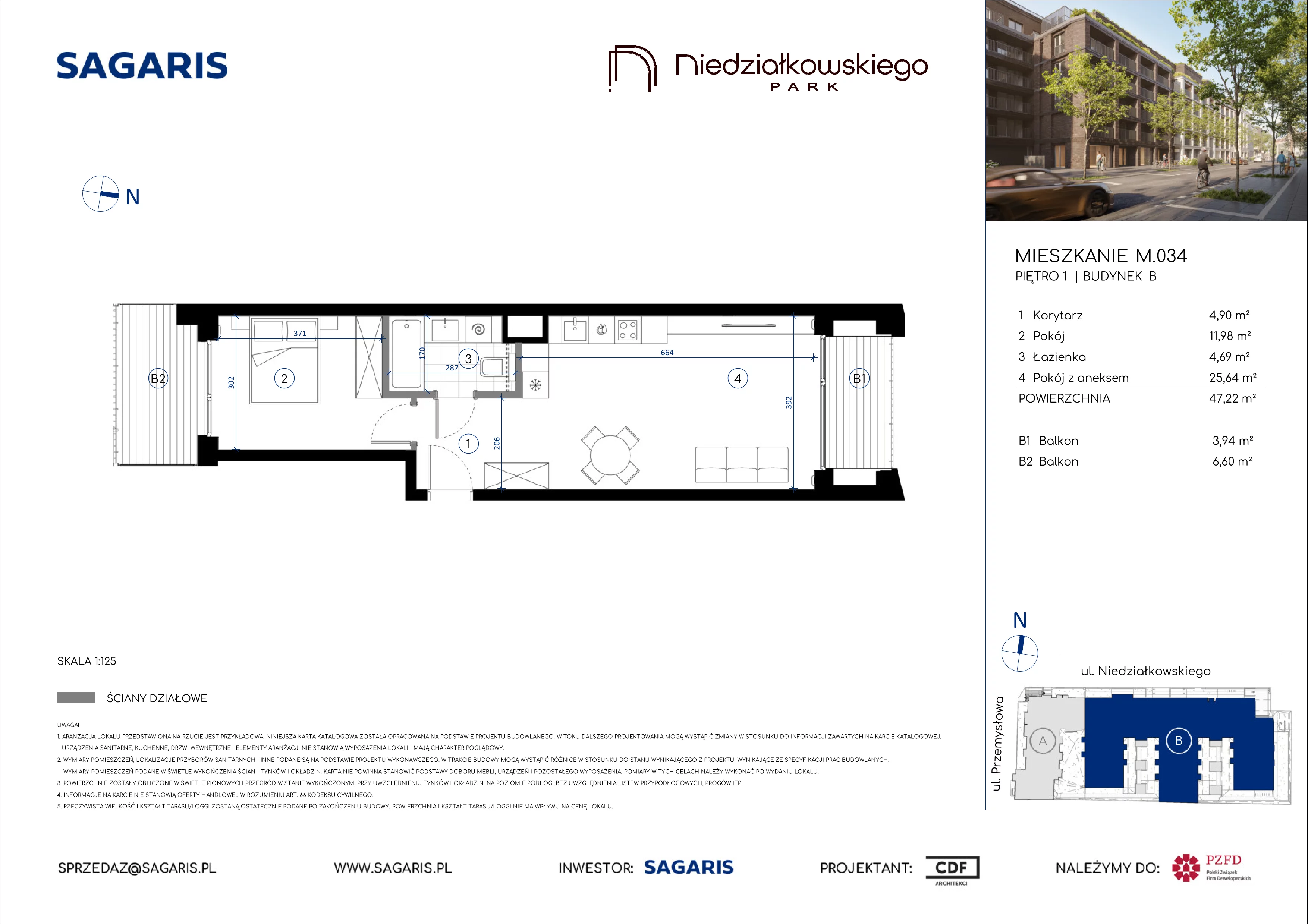 2 pokoje, mieszkanie 47,22 m², piętro 1, oferta nr M.034, Niedziałkowskiego Park, Poznań, Wilda, ul. Niedziałkowskiego Park
