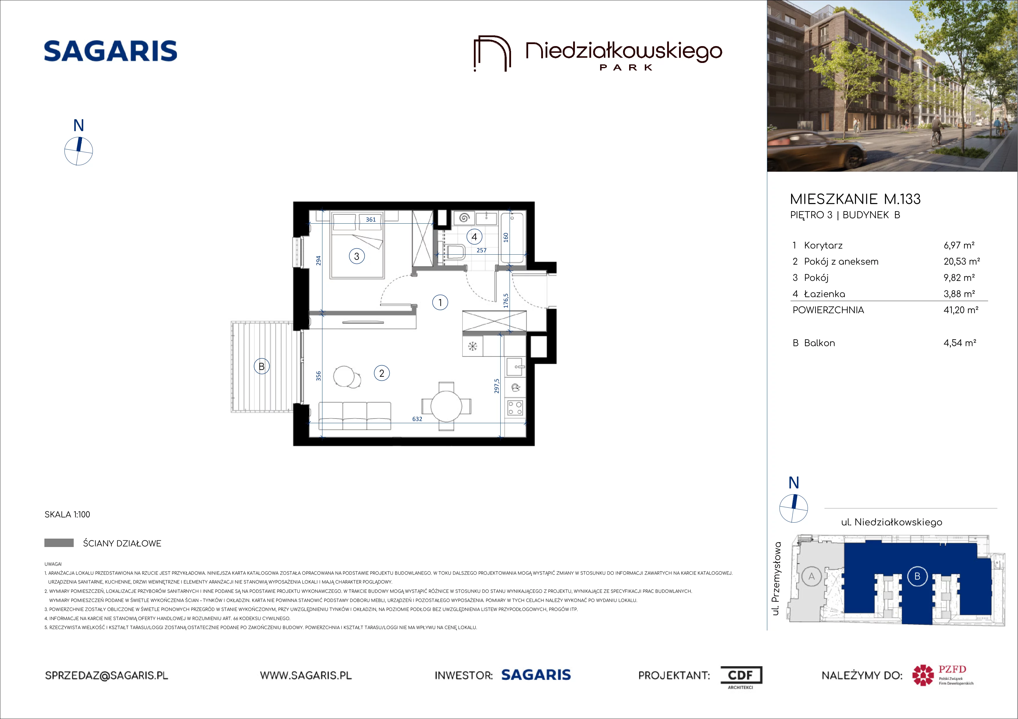 2 pokoje, mieszkanie 41,20 m², piętro 3, oferta nr M.133, Niedziałkowskiego Park, Poznań, Wilda, ul. Niedziałkowskiego Park