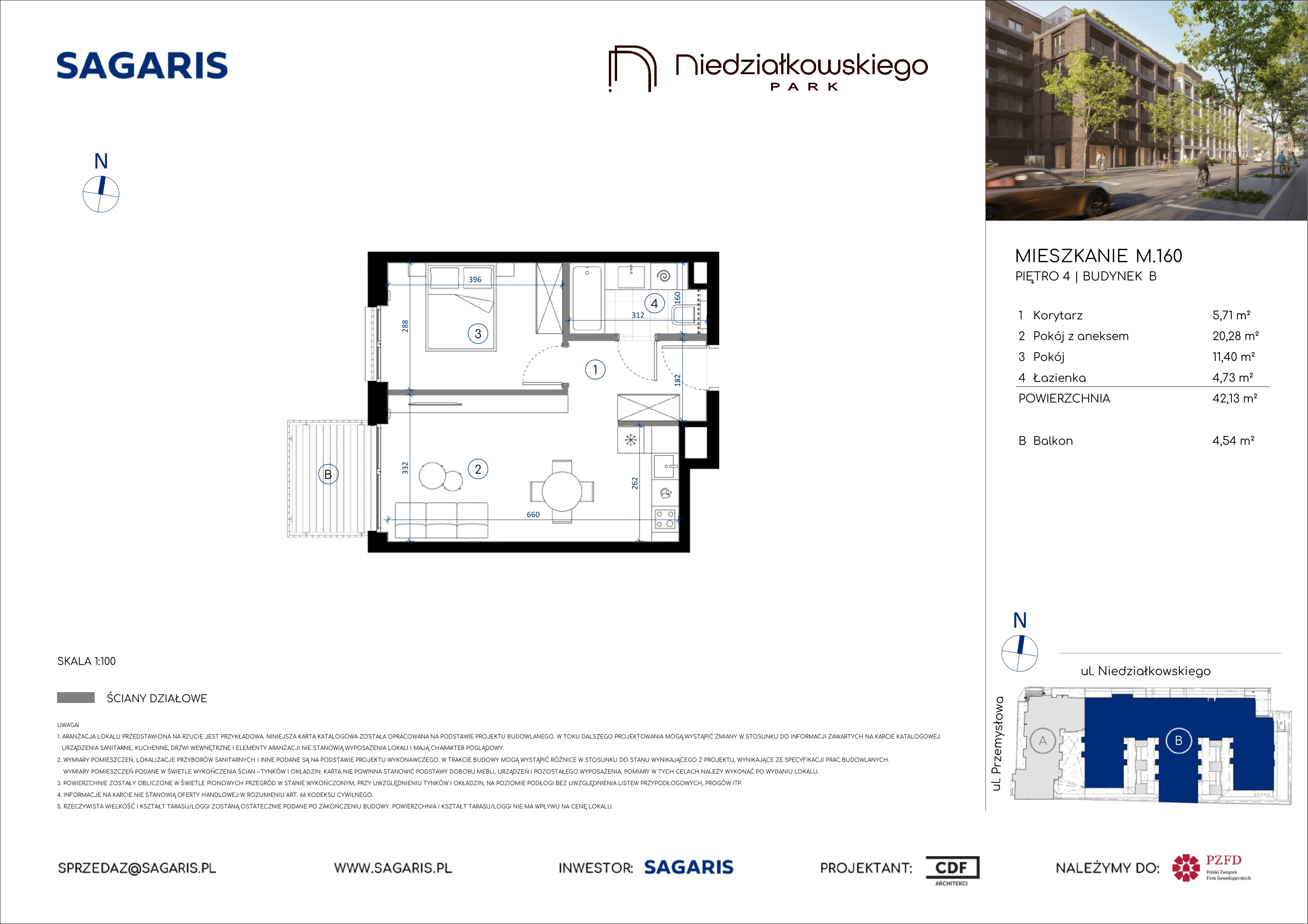 2 pokoje, mieszkanie 42,13 m², piętro 4, oferta nr M.160, Niedziałkowskiego Park, Poznań, Wilda, ul. Niedziałkowskiego Park