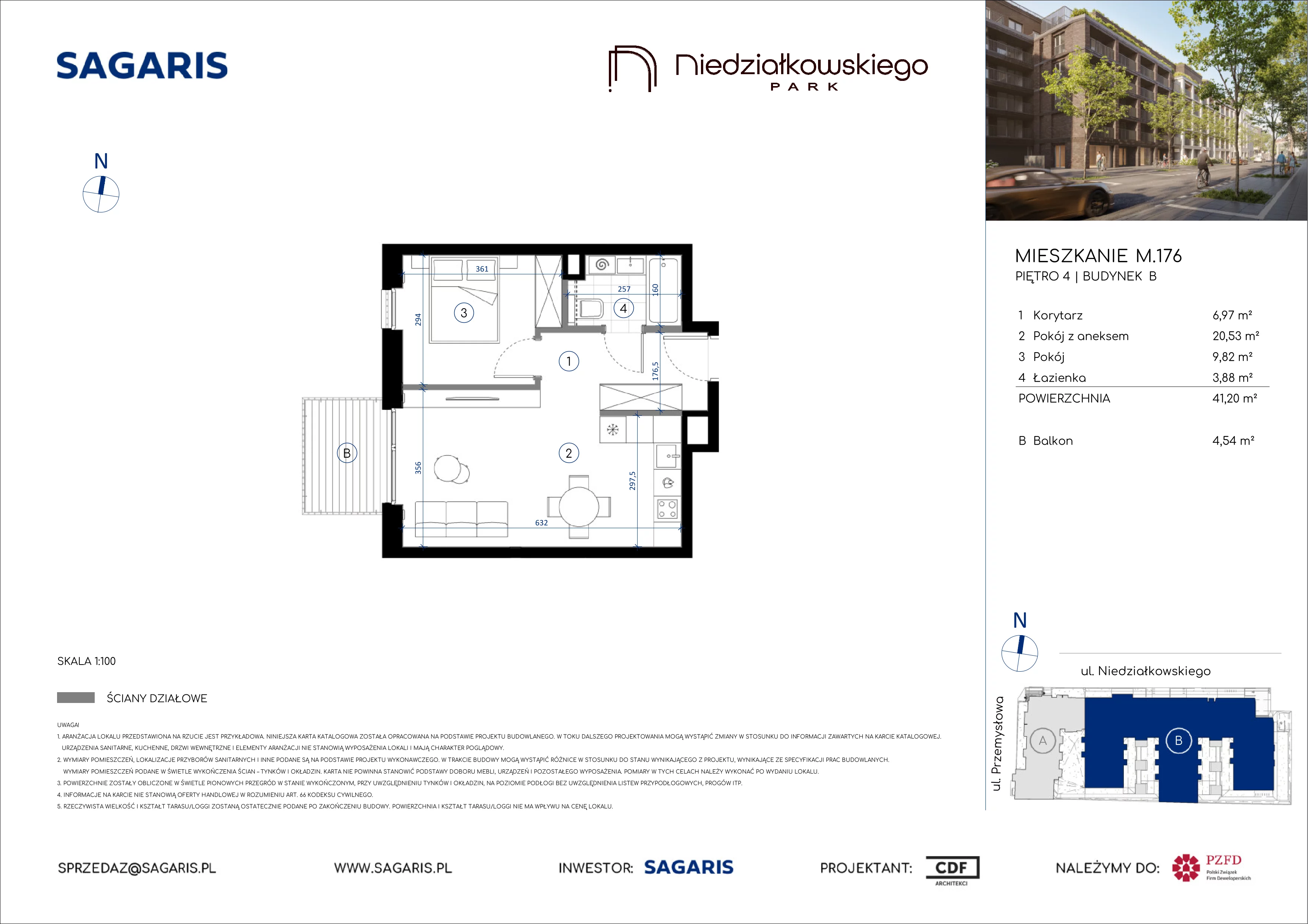 2 pokoje, mieszkanie 41,20 m², piętro 4, oferta nr M.176, Niedziałkowskiego Park, Poznań, Wilda, ul. Niedziałkowskiego Park