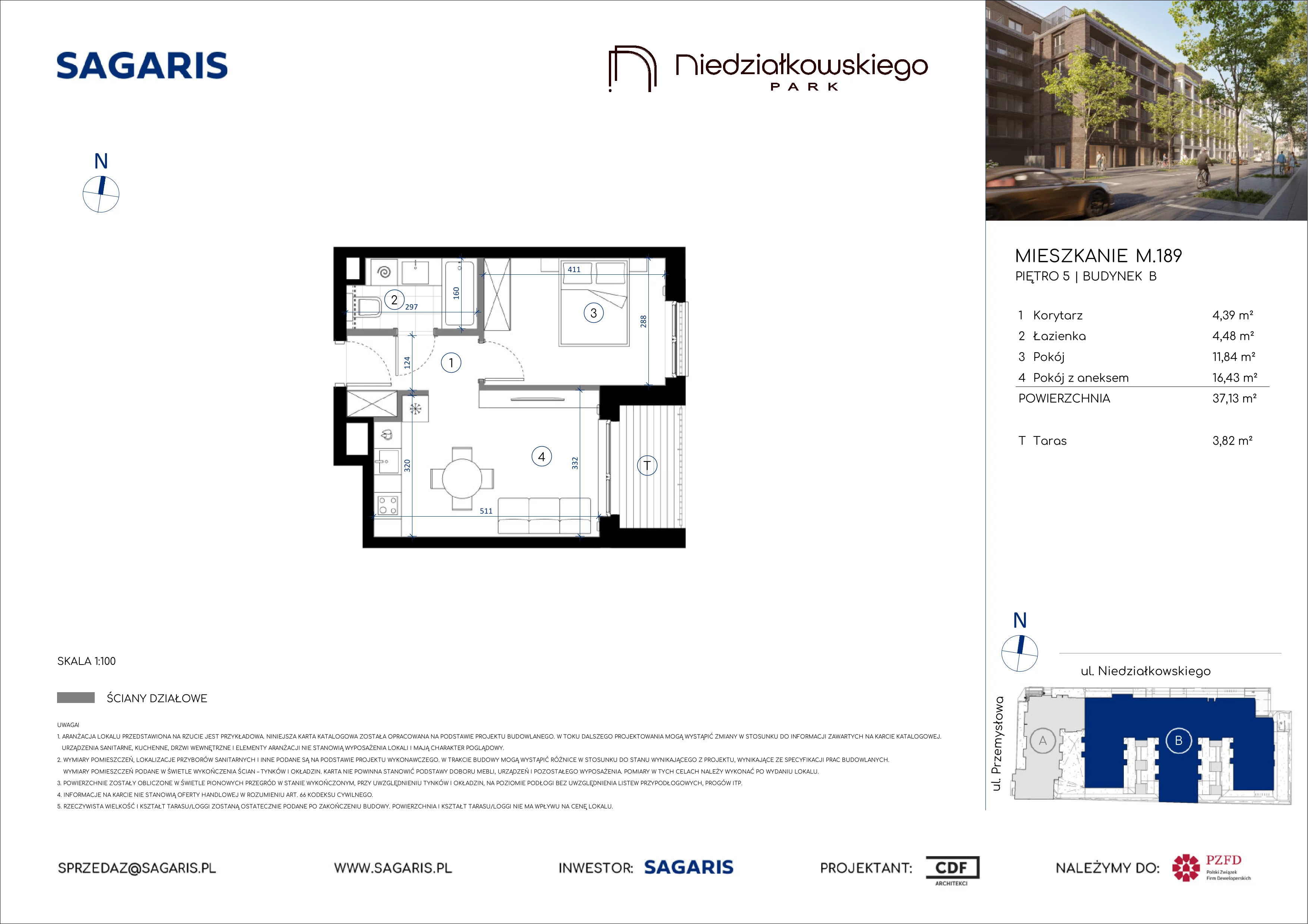 2 pokoje, mieszkanie 37,13 m², piętro 5, oferta nr M.189, Niedziałkowskiego Park, Poznań, Wilda, ul. Niedziałkowskiego Park