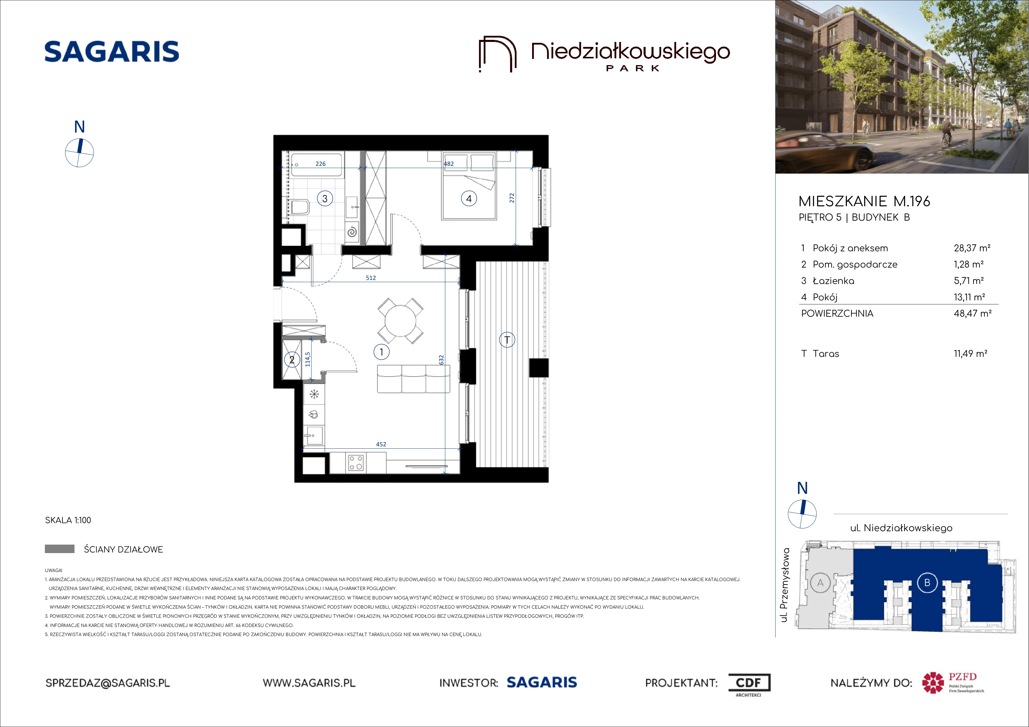 2 pokoje, mieszkanie 48,47 m², piętro 5, oferta nr M.196, Niedziałkowskiego Park, Poznań, Wilda, ul. Niedziałkowskiego Park