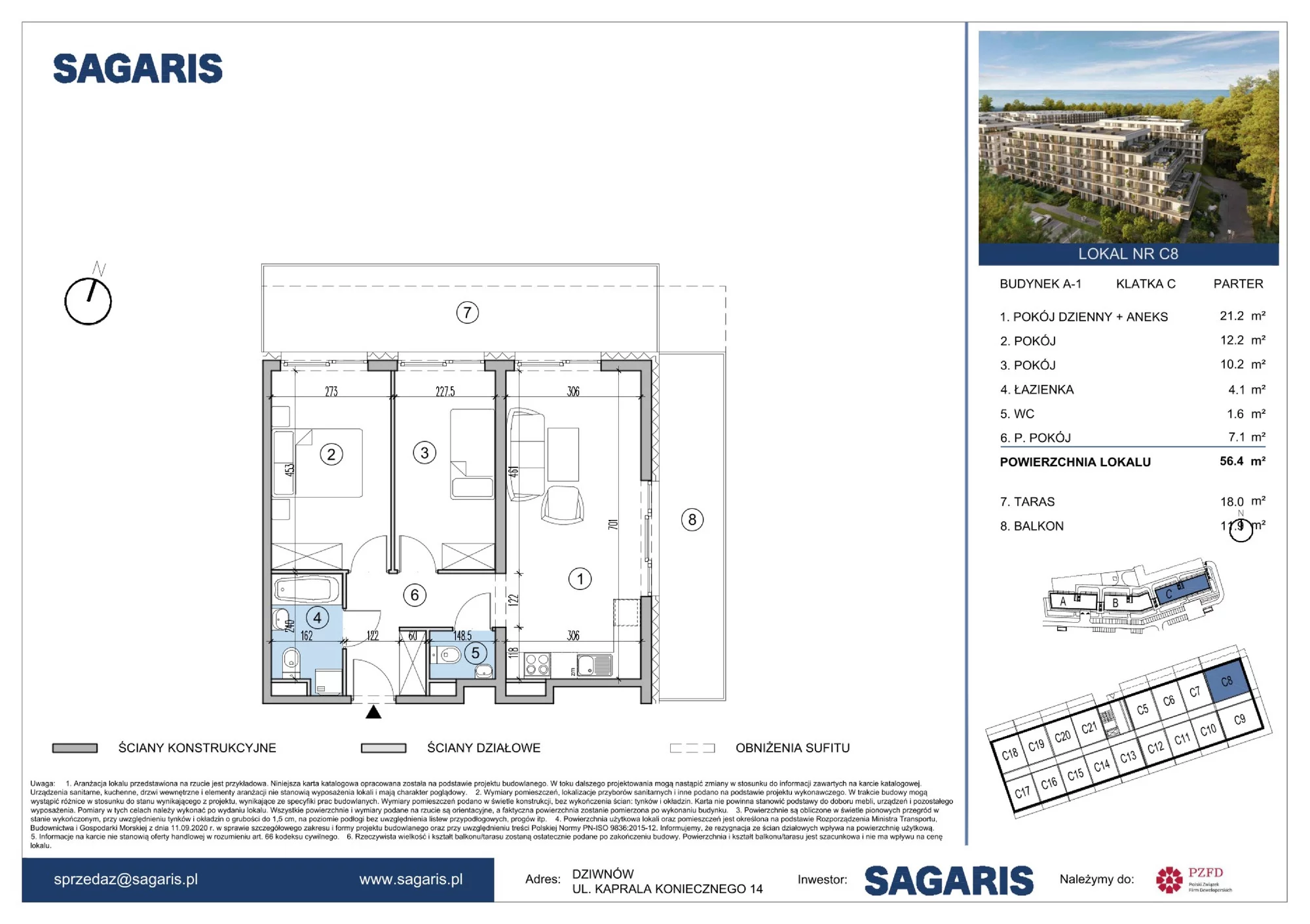 Apartament 56,40 m², parter, oferta nr C8, ESSENSE Baltic Resort, Dziwnów, ul. Kaprala Koniecznego 14-idx