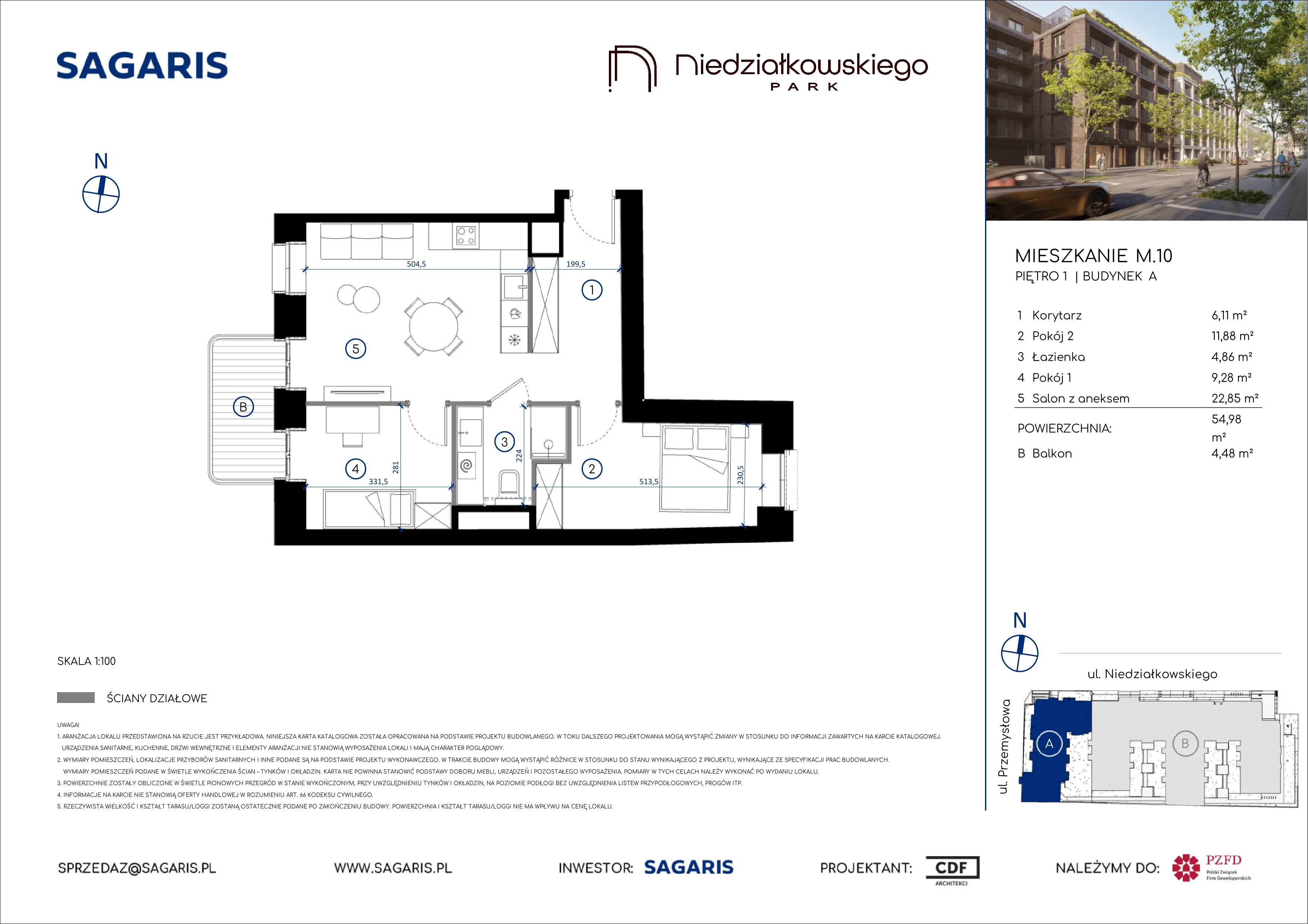 3 pokoje, mieszkanie 54,98 m², piętro 1, oferta nr M.10, Niedziałkowskiego Park, Poznań, Wilda, ul. Niedziałkowskiego Park