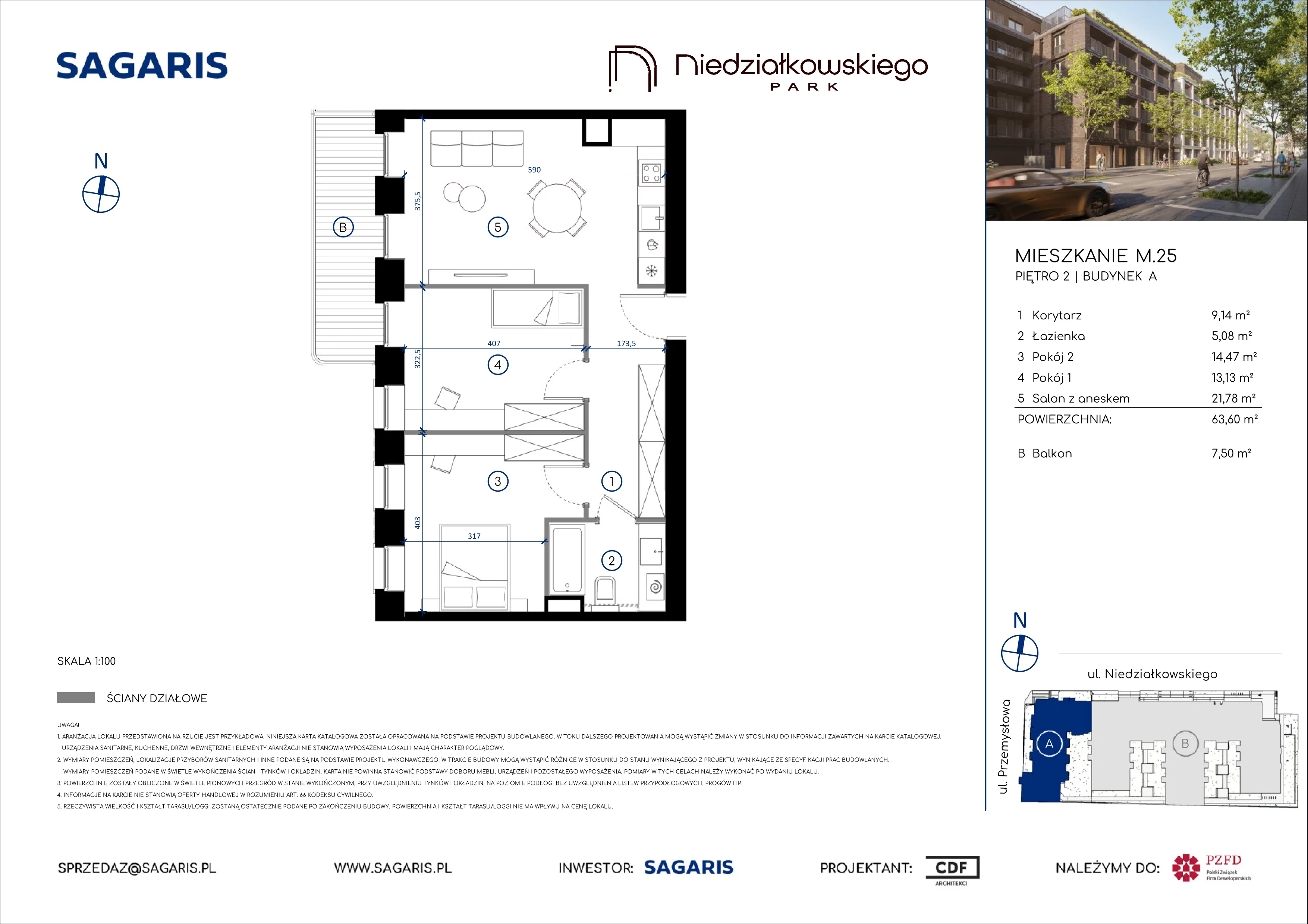 3 pokoje, mieszkanie 63,60 m², piętro 2, oferta nr M.25, Niedziałkowskiego Park, Poznań, Wilda, ul. Niedziałkowskiego Park