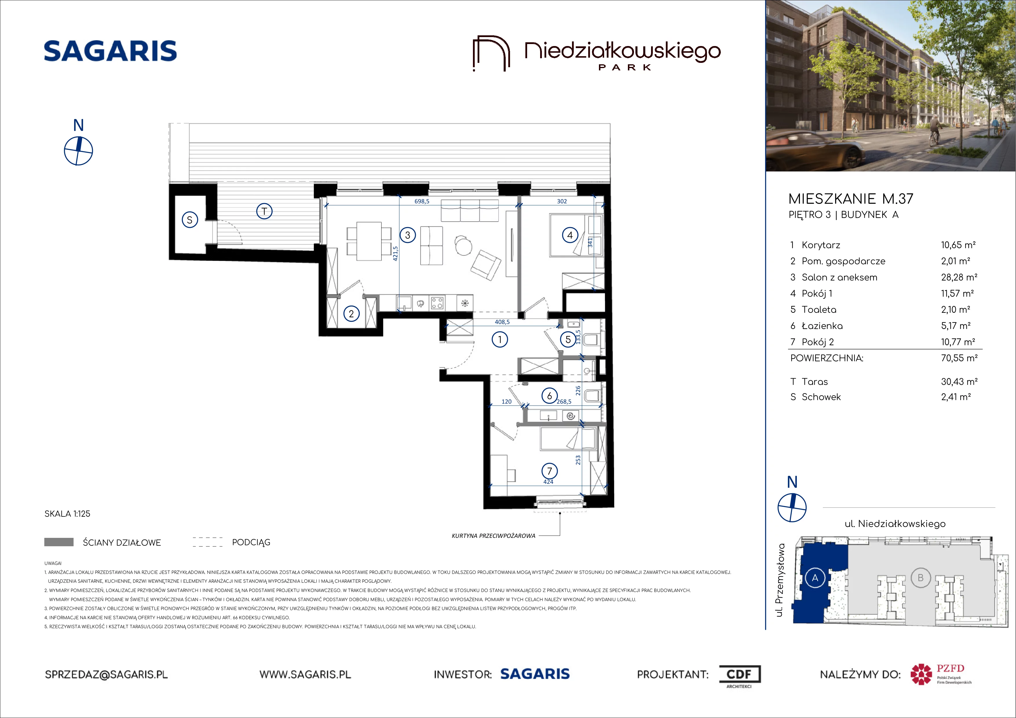 3 pokoje, mieszkanie 72,96 m², piętro 3, oferta nr M.37, Niedziałkowskiego Park, Poznań, Wilda, ul. Niedziałkowskiego Park