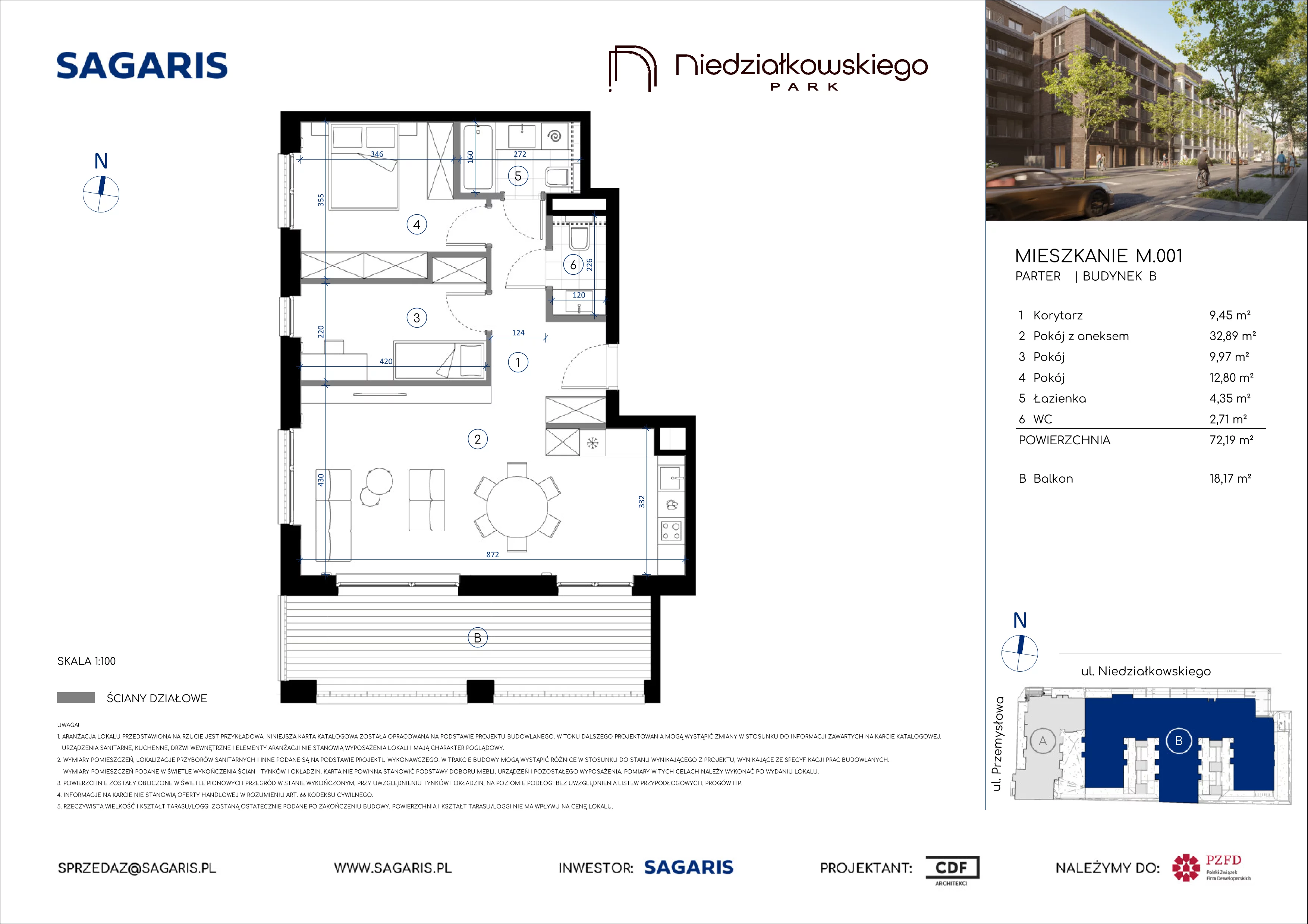 3 pokoje, mieszkanie 72,17 m², parter, oferta nr M.001, Niedziałkowskiego Park, Poznań, Wilda, ul. Niedziałkowskiego Park