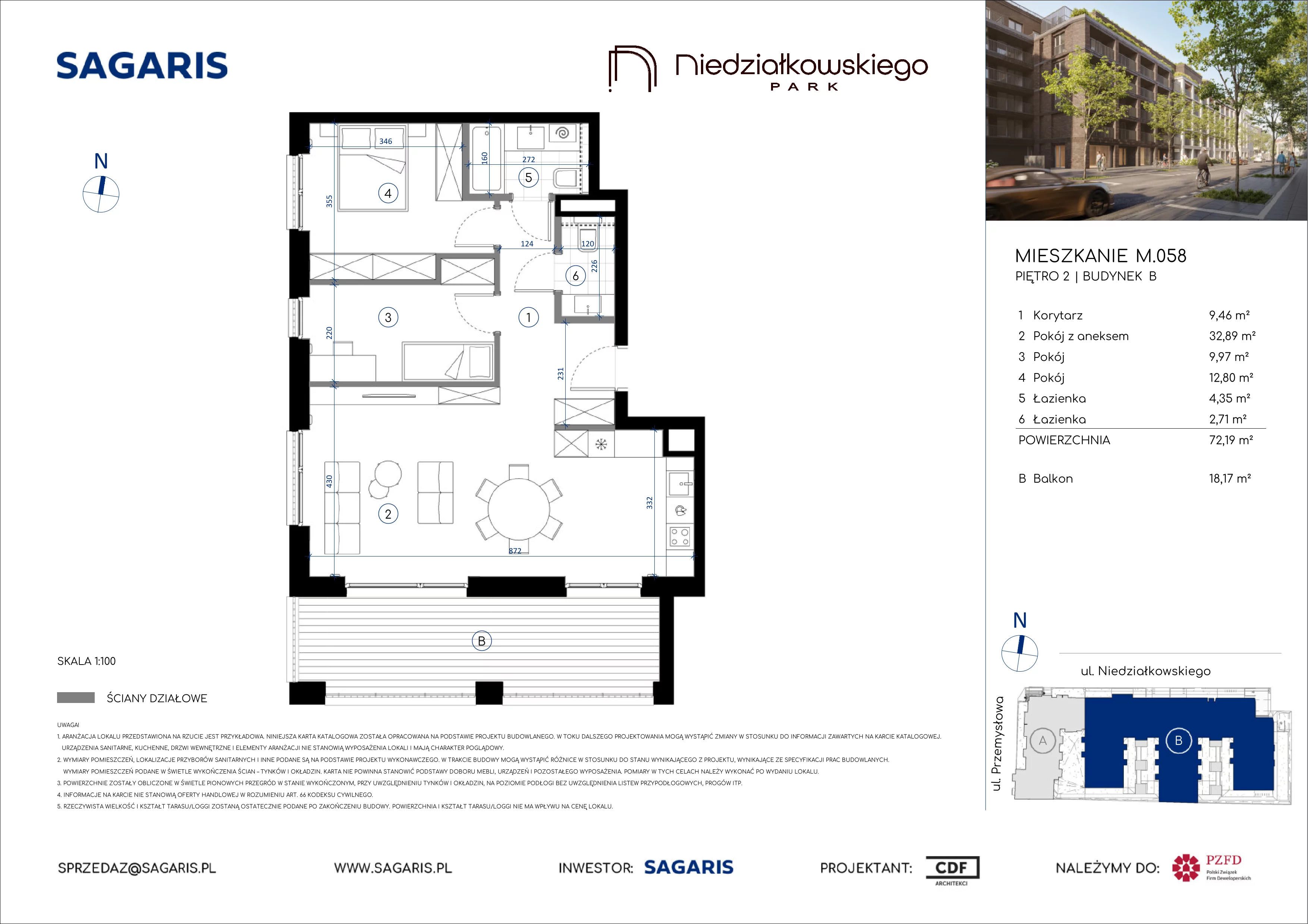 3 pokoje, mieszkanie 72,19 m², piętro 2, oferta nr M.058, Niedziałkowskiego Park, Poznań, Wilda, ul. Niedziałkowskiego Park