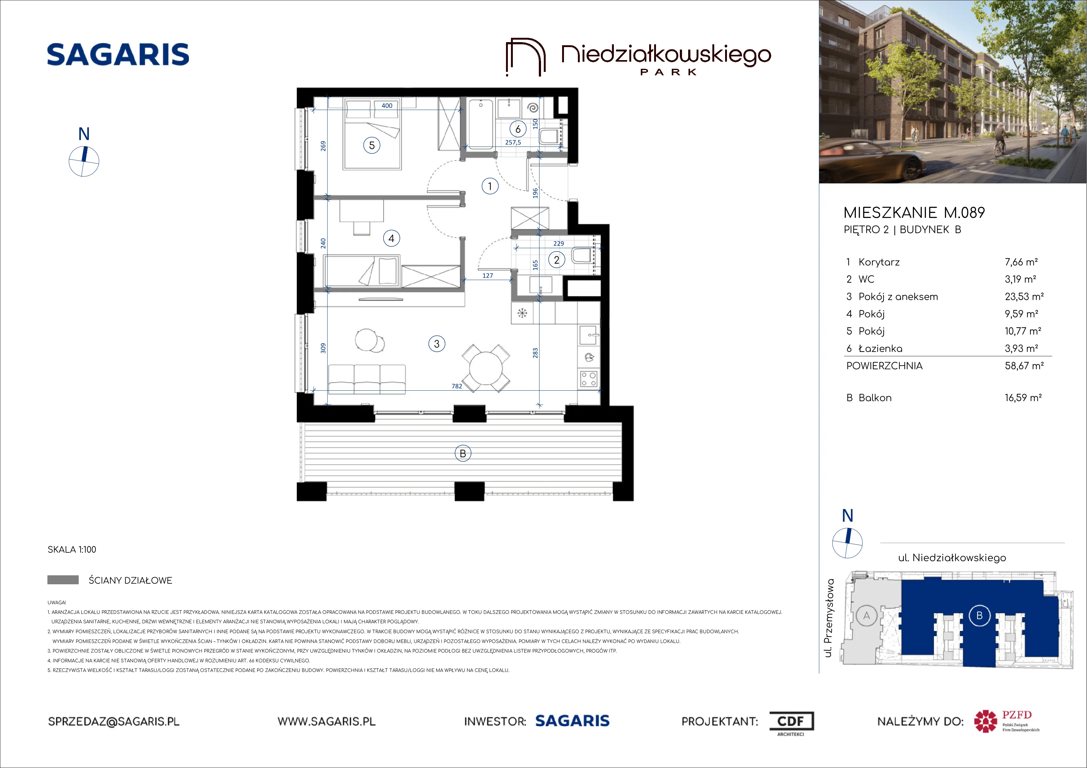 3 pokoje, mieszkanie 58,67 m², piętro 2, oferta nr M.089, Niedziałkowskiego Park, Poznań, Wilda, ul. Niedziałkowskiego Park