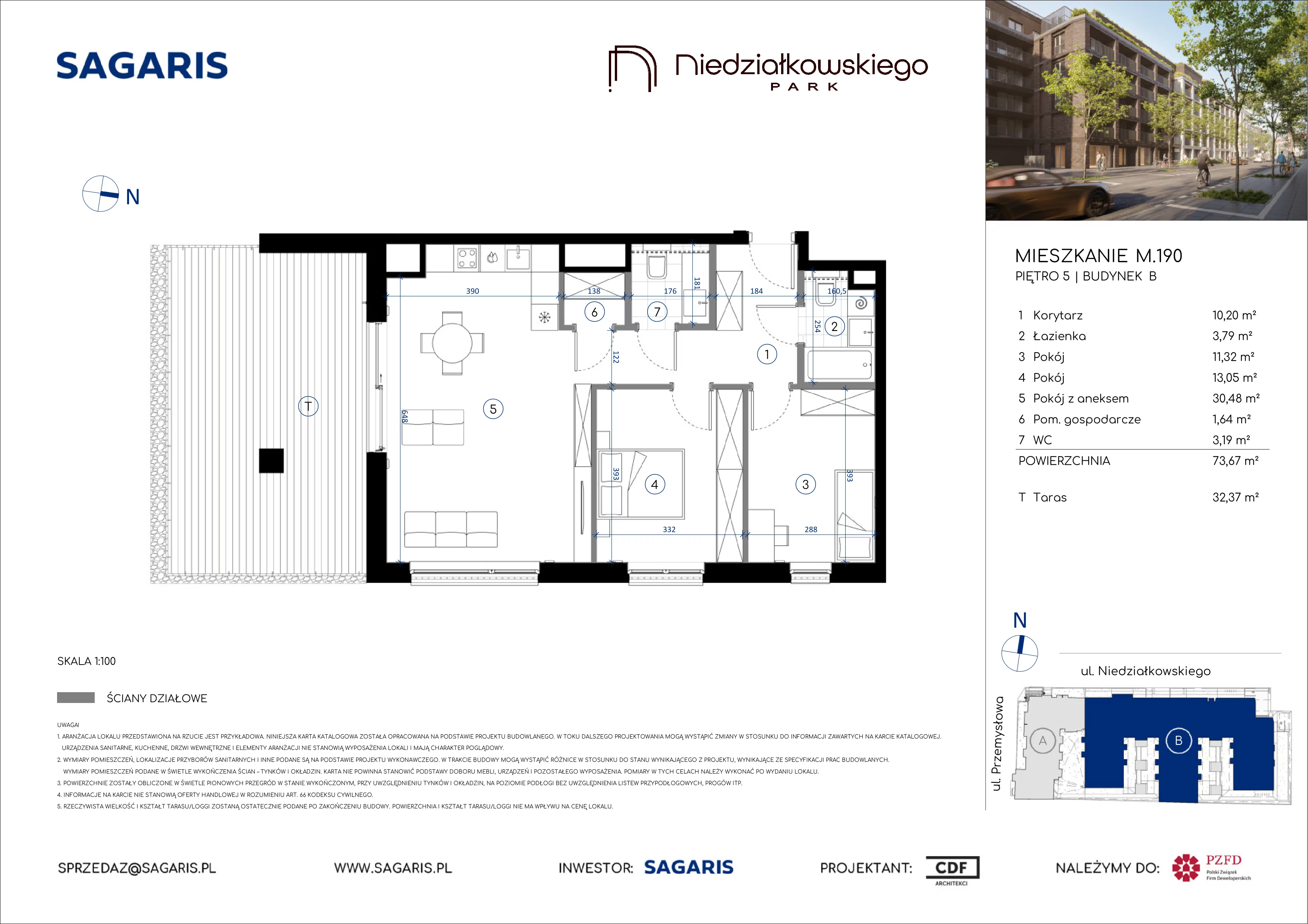 3 pokoje, mieszkanie 73,67 m², piętro 5, oferta nr M.190, Niedziałkowskiego Park, Poznań, Wilda, ul. Niedziałkowskiego Park