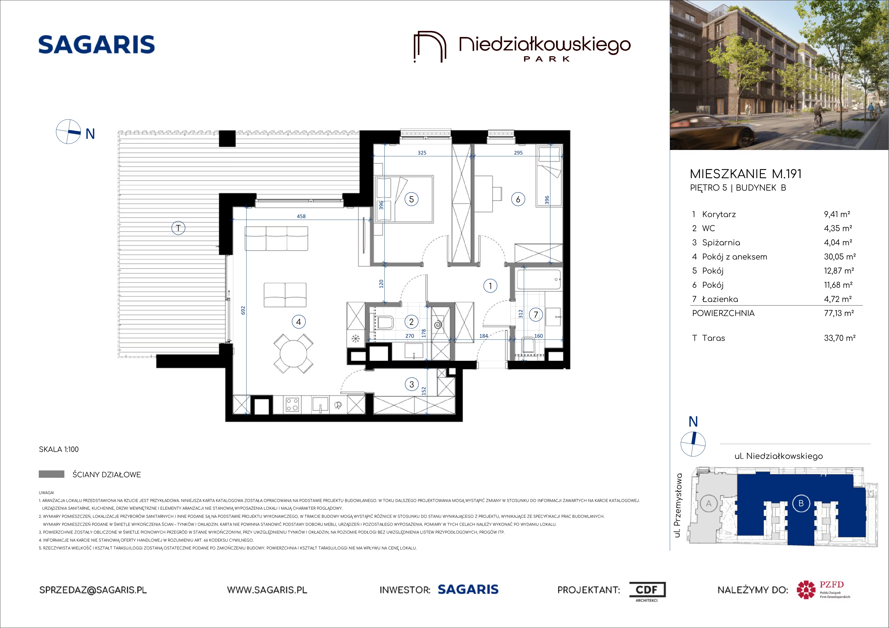 3 pokoje, mieszkanie 77,13 m², piętro 5, oferta nr M.191, Niedziałkowskiego Park, Poznań, Wilda, ul. Niedziałkowskiego Park