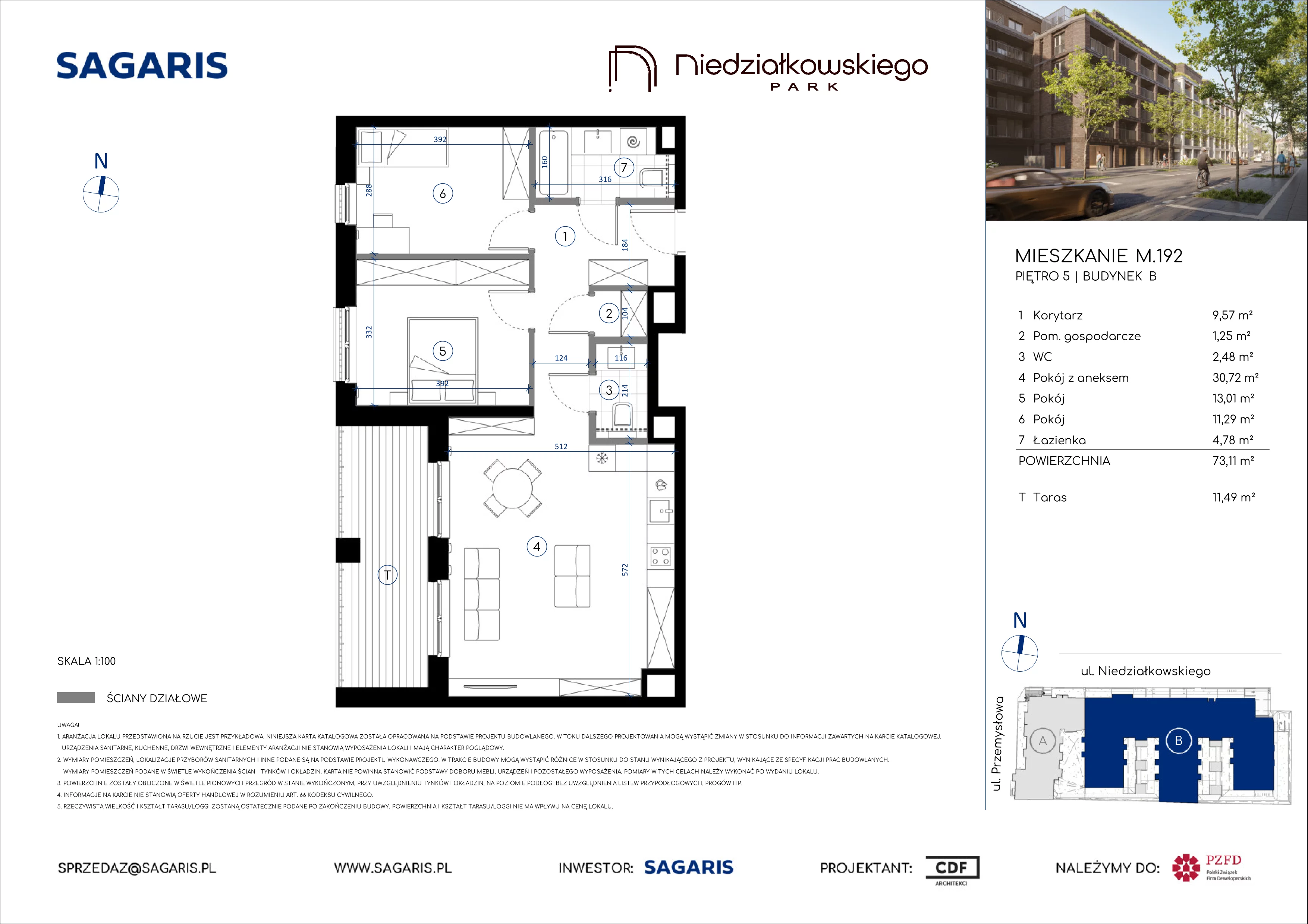 3 pokoje, mieszkanie 73,11 m², piętro 5, oferta nr M.192, Niedziałkowskiego Park, Poznań, Wilda, ul. Niedziałkowskiego Park