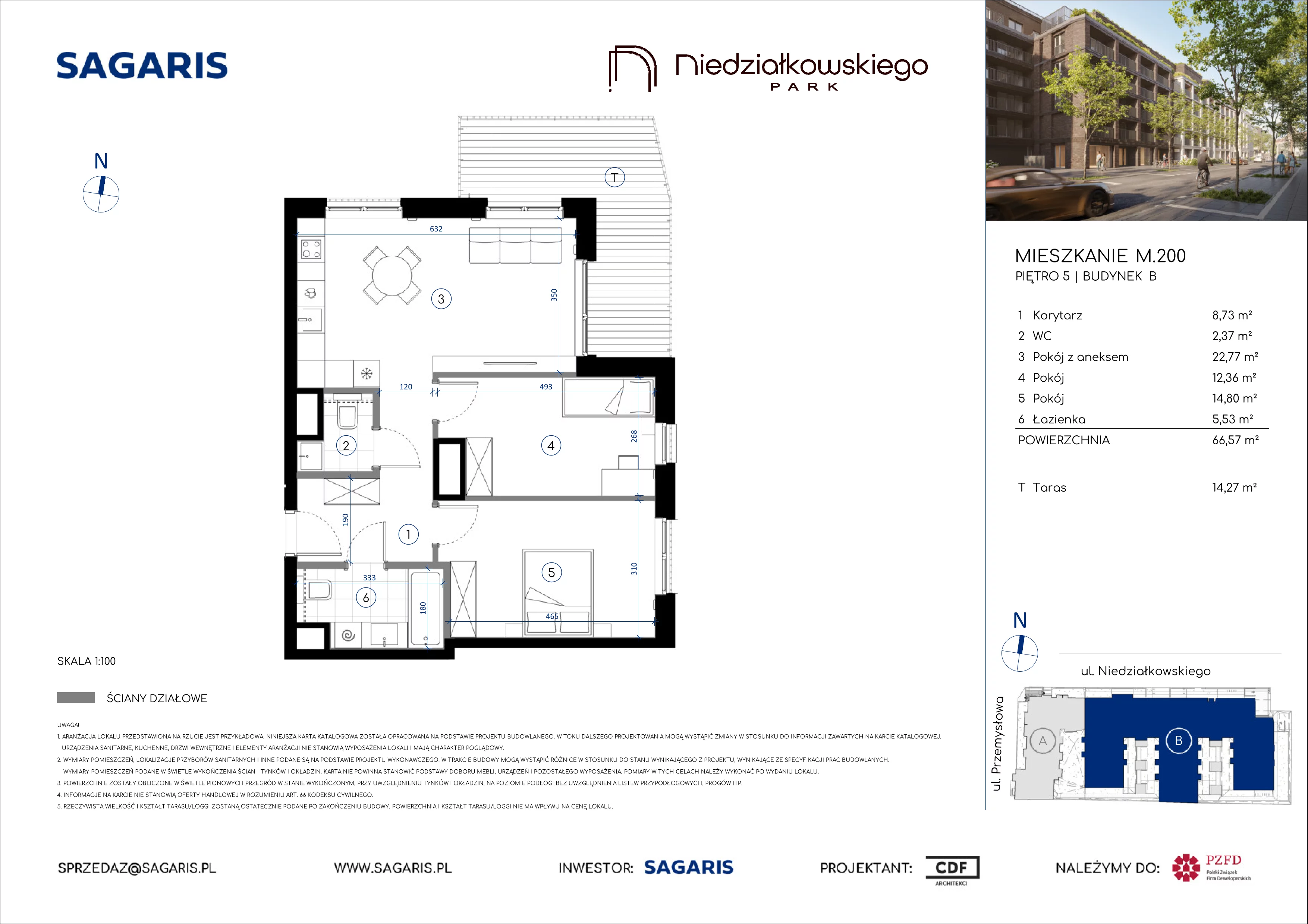 3 pokoje, mieszkanie 66,57 m², piętro 5, oferta nr M.200, Niedziałkowskiego Park, Poznań, Wilda, ul. Niedziałkowskiego Park