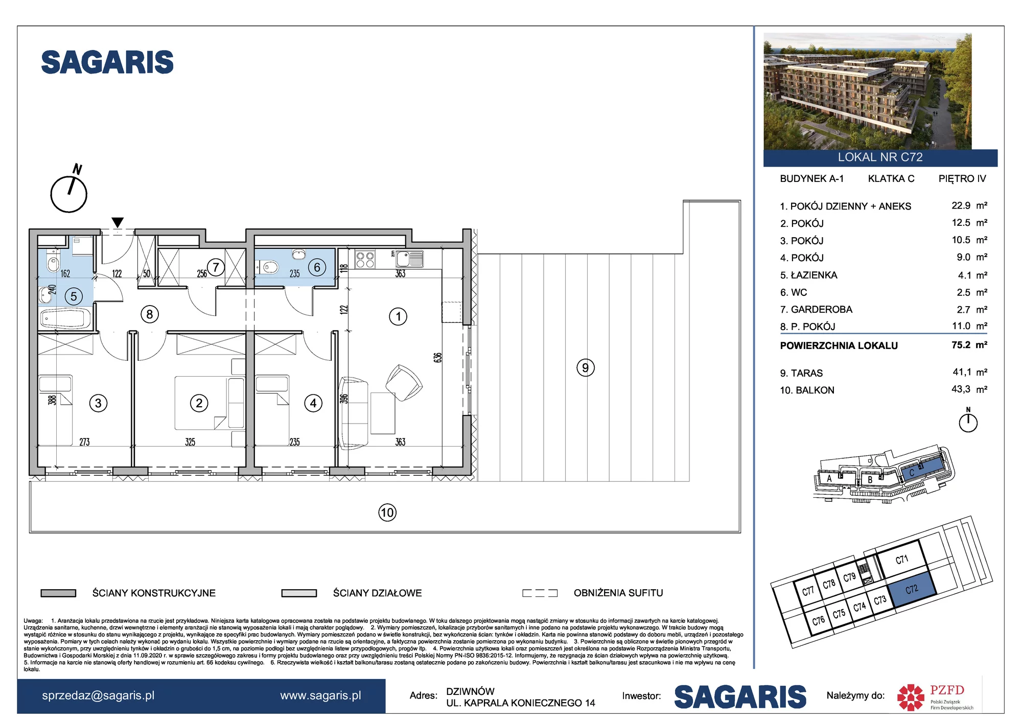 4 pokoje, apartament 75,20 m², piętro 4, oferta nr C72, ESSENSE Baltic Resort, Dziwnów, ul. Kaprala Koniecznego 14